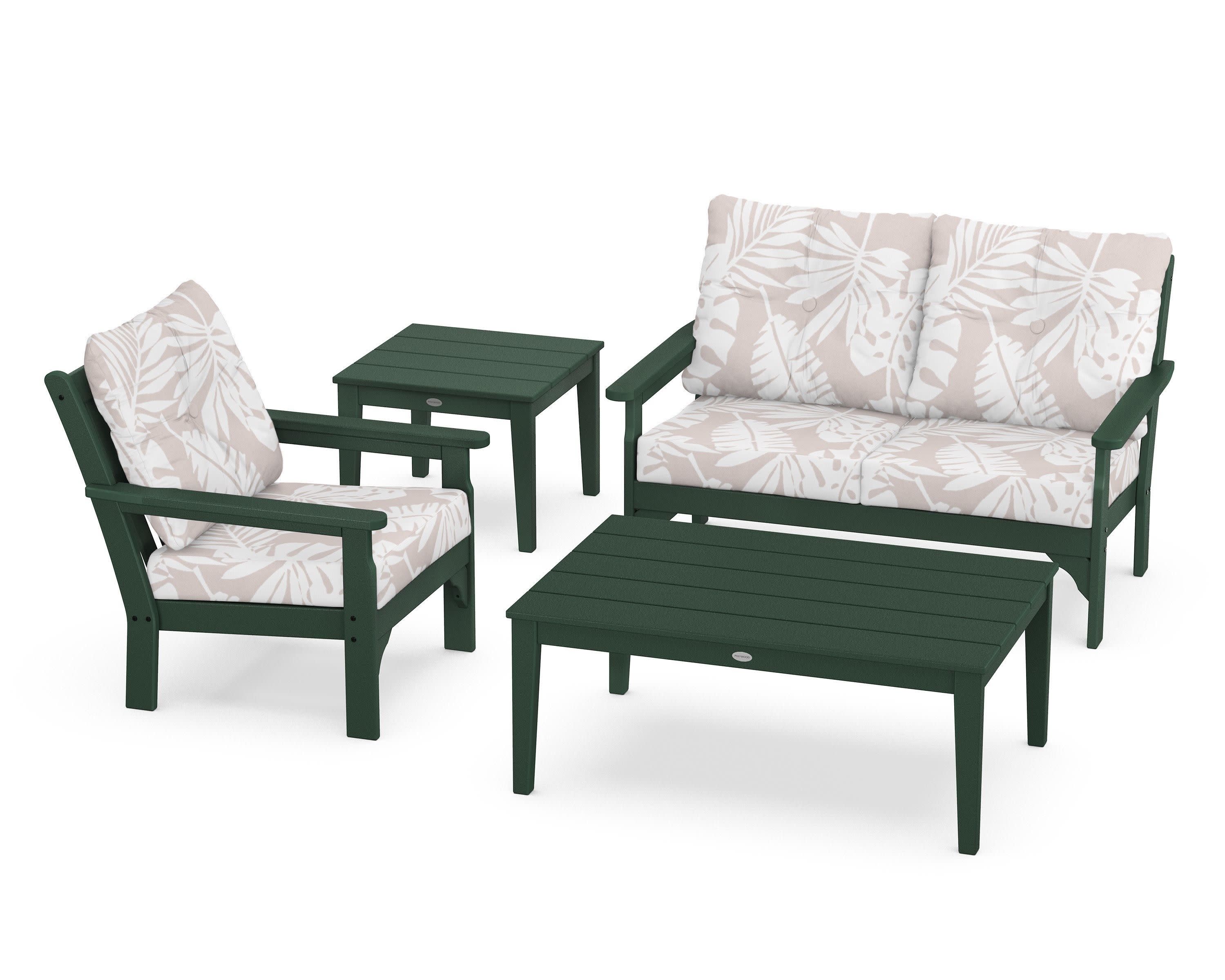 Vineyard 4-Piece Deep Seating Set in Green / Leaf Dune Burlap