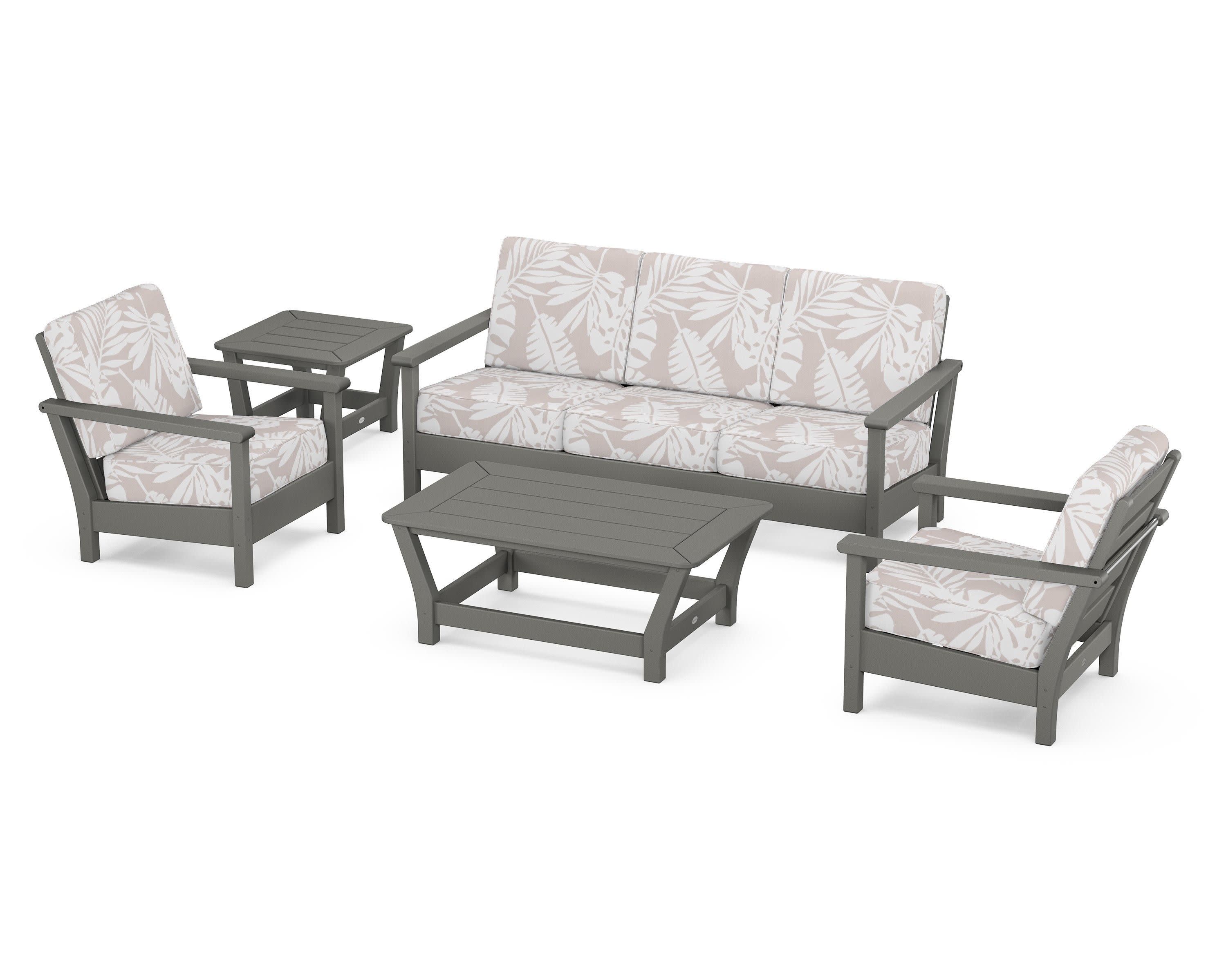Harbour 5-Piece Deep Seating Set in Slate Grey / Leaf Dune Burlap