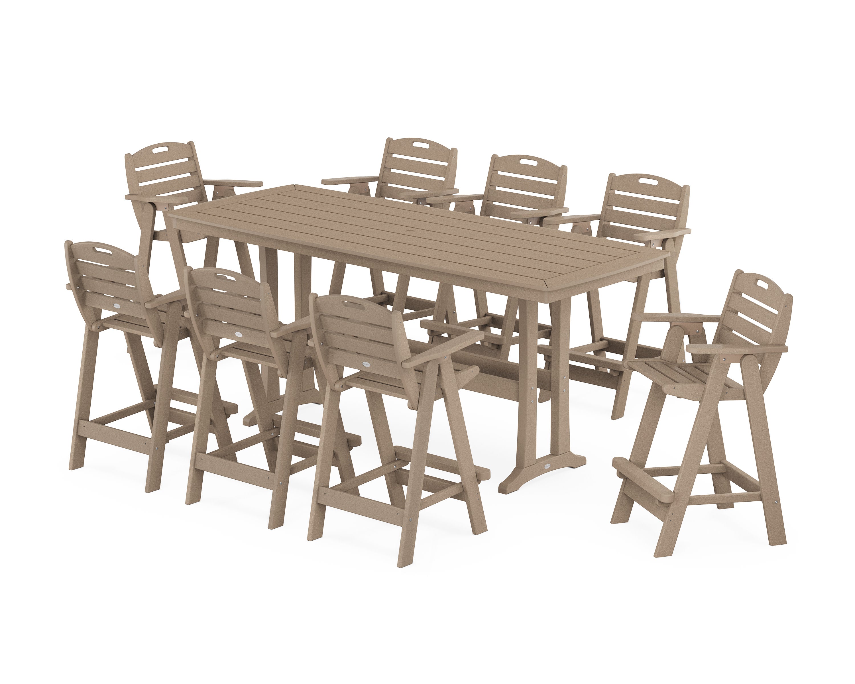 Nautical 9-Piece Bar Set with Trestle Legs in Vintage Sahara