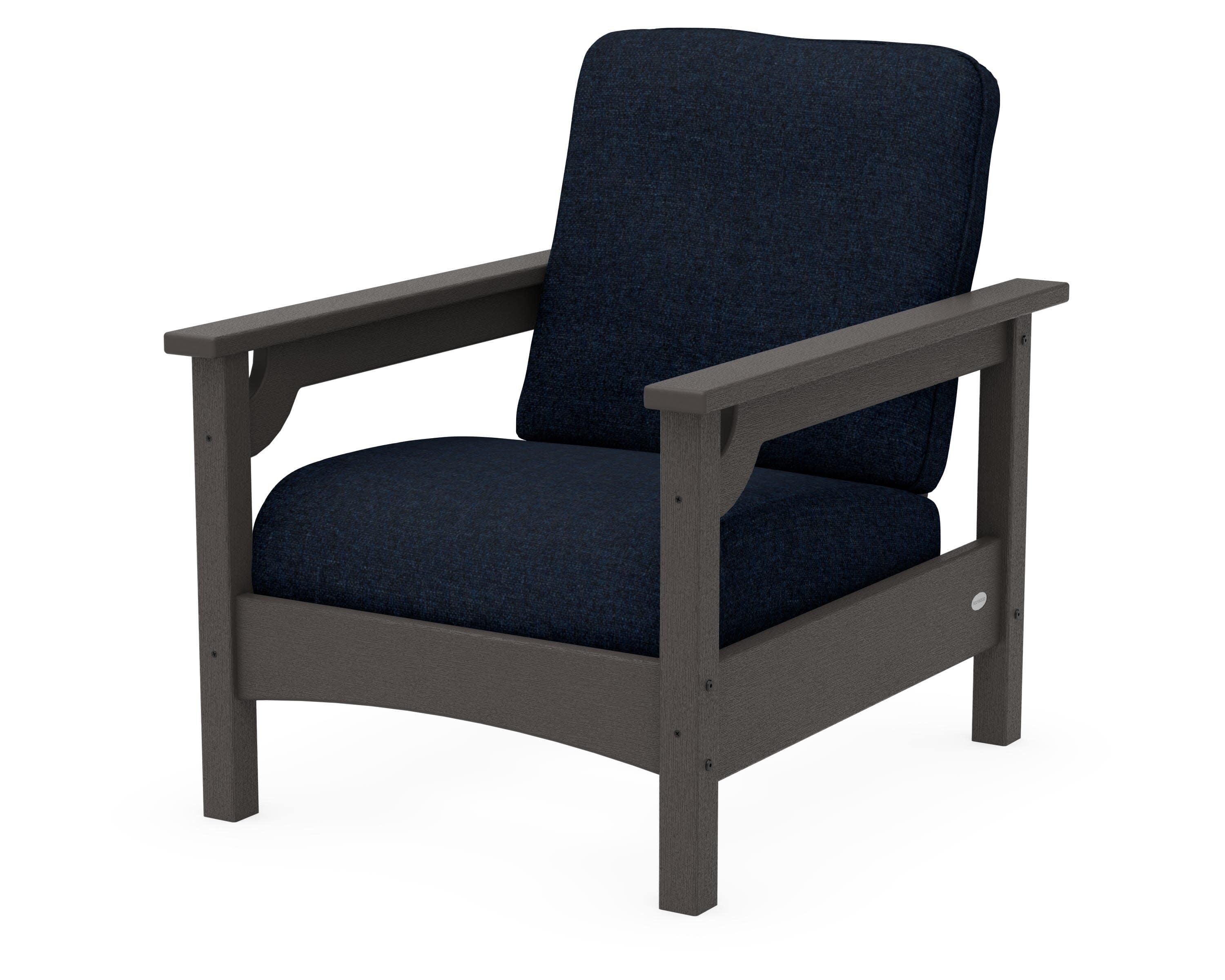 Club Chair in Vintage Coffee / Marine Indigo