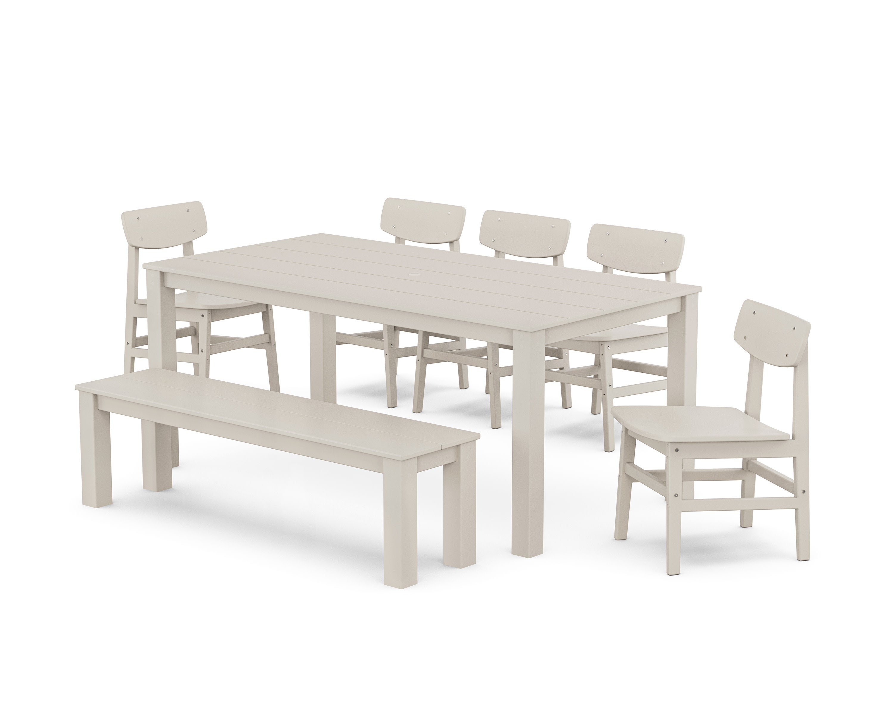 Modern Studio Urban Chair 7-Piece Parsons Dining Set with Bench in Sand