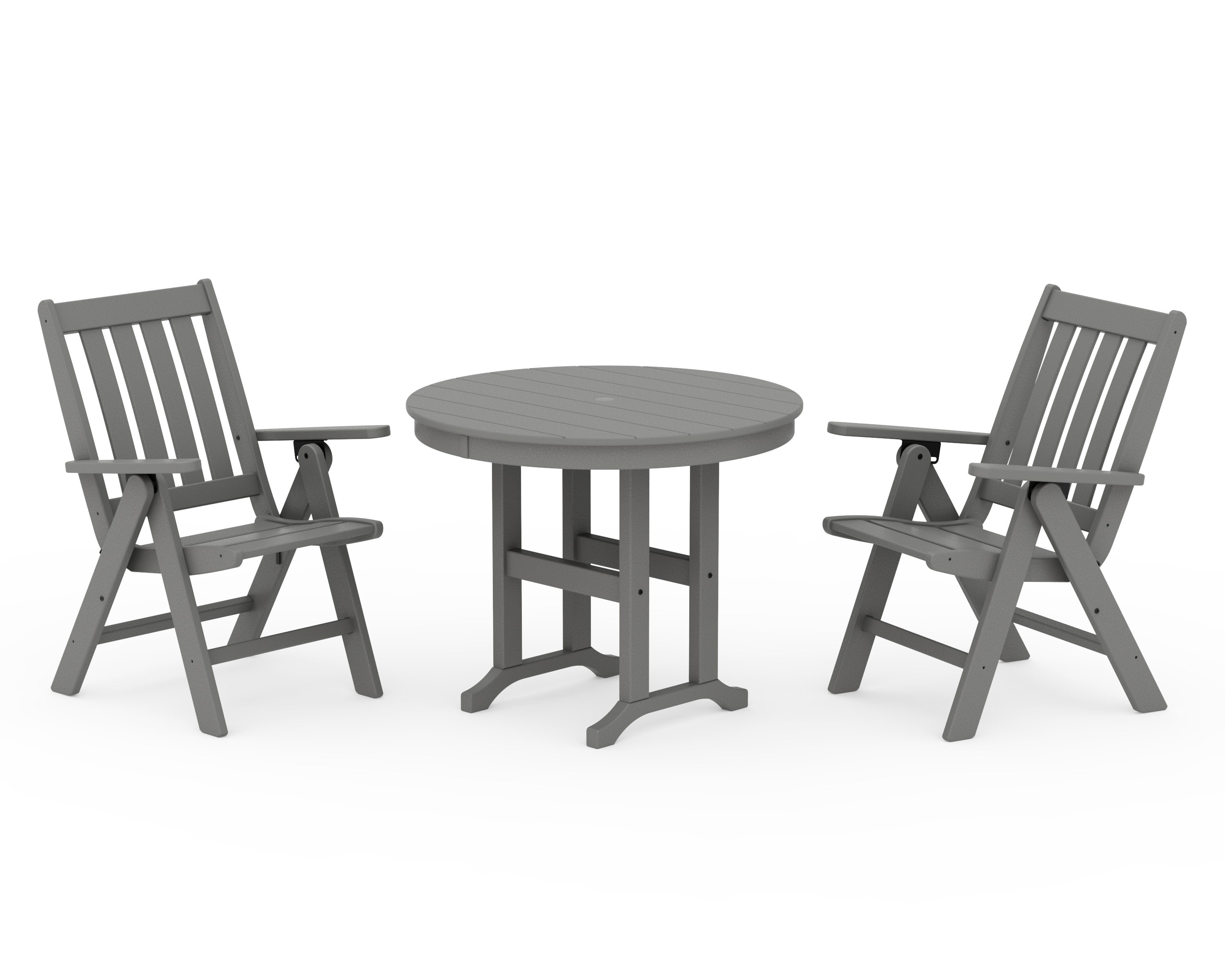 Vineyard Folding Chair 3-Piece Round Dining Set in Slate Grey