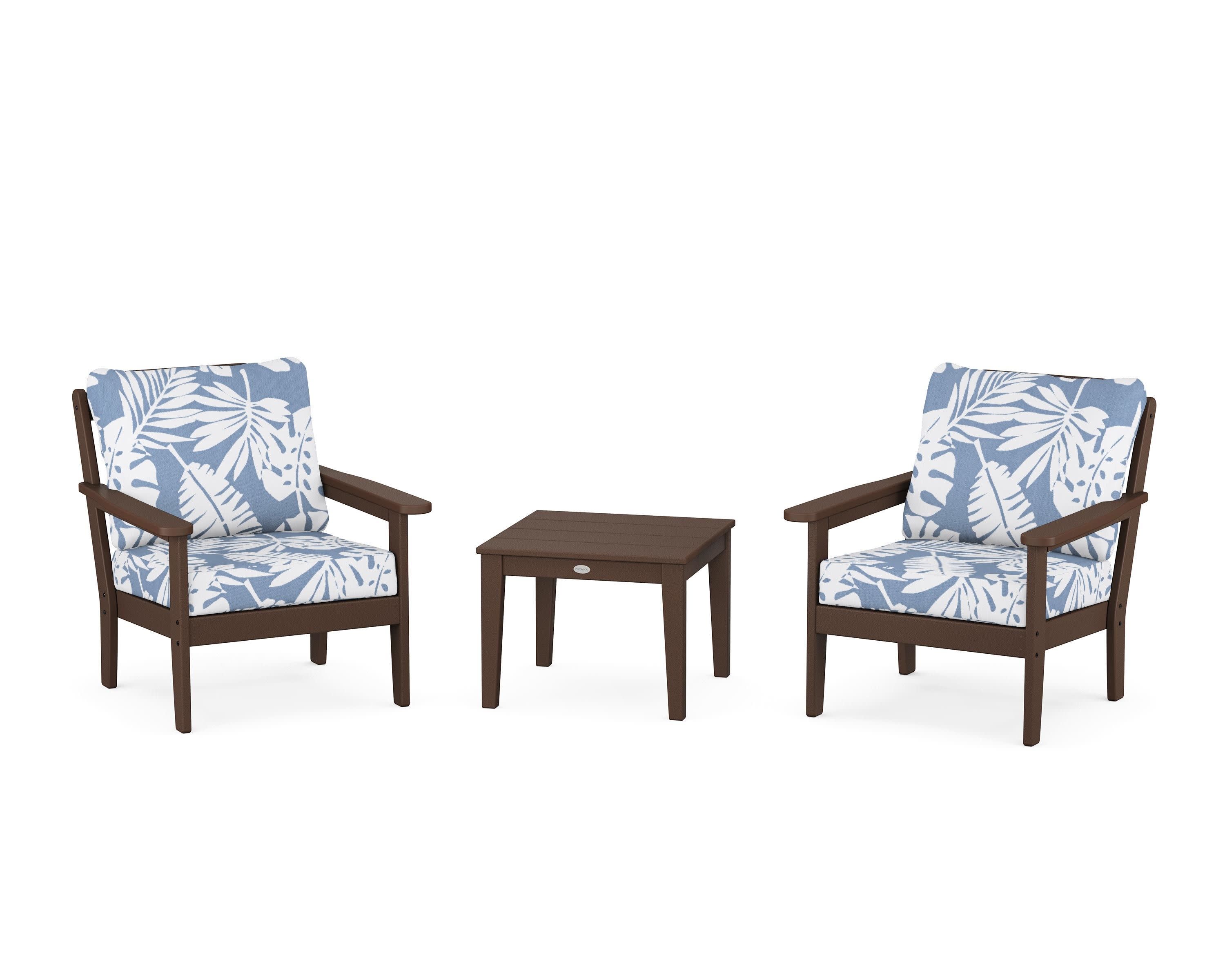 Cottage 3-Piece Deep Seating Set in Mahogany / Leaf Sky Blue