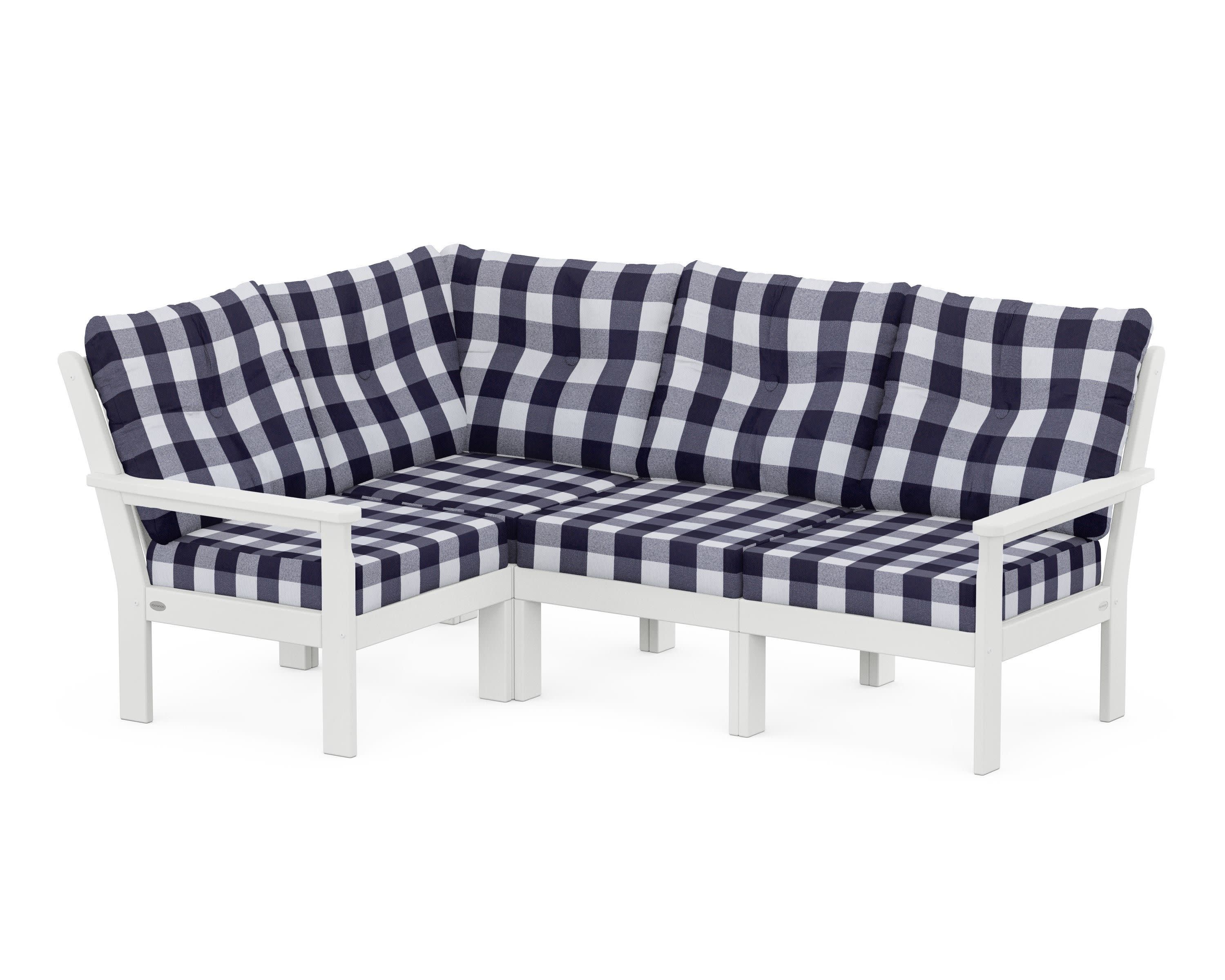 Vineyard 4-Piece Sectional in White / Buffalo Plaid Navy