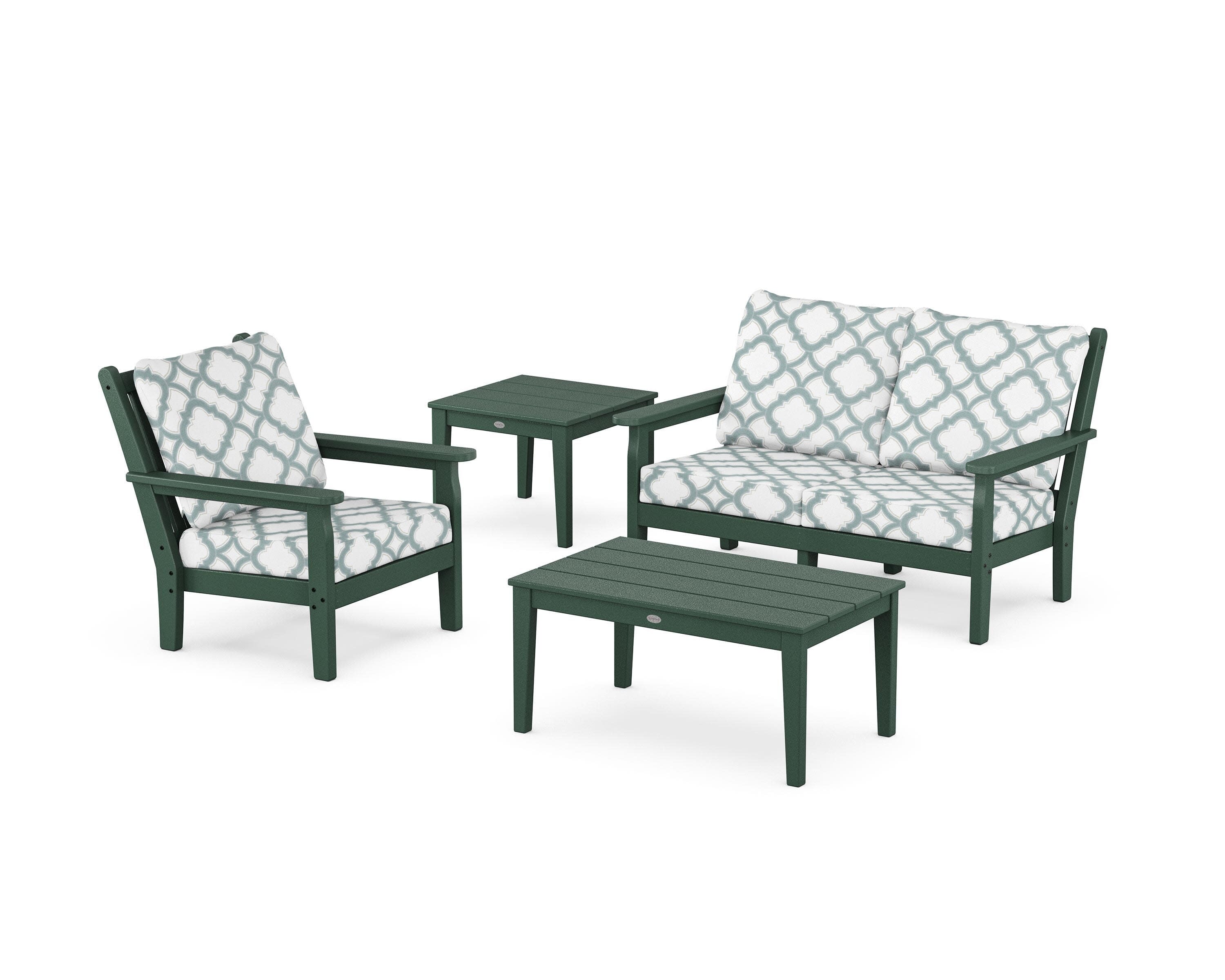 Chippendale 4-Piece Deep Seating Set in Green / Trellis Glacier Spa