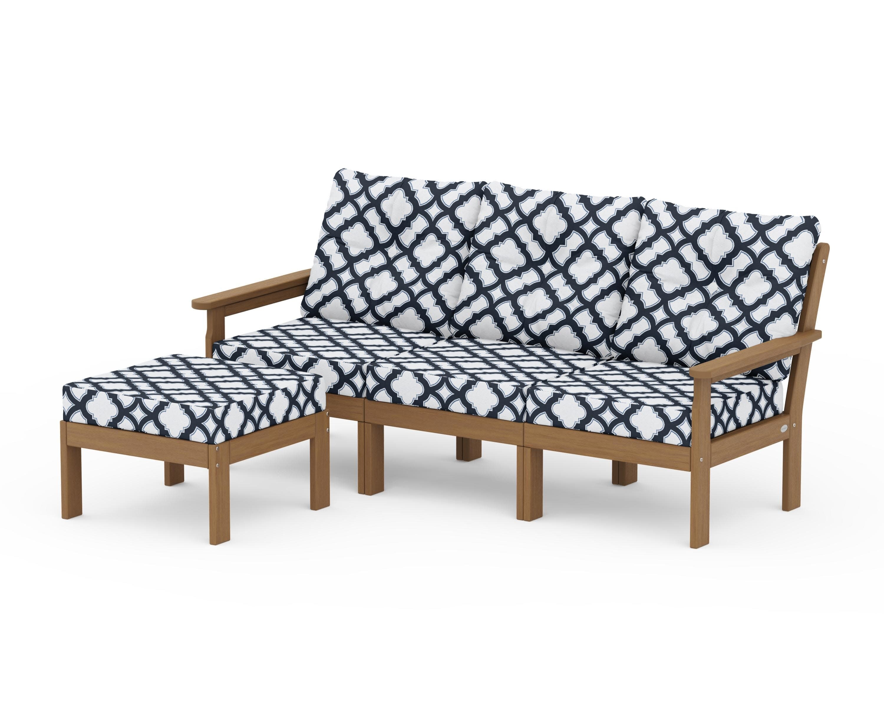 Vineyard 4-Piece Sectional with Ottoman in Natural / Trellis Marine Indigo
