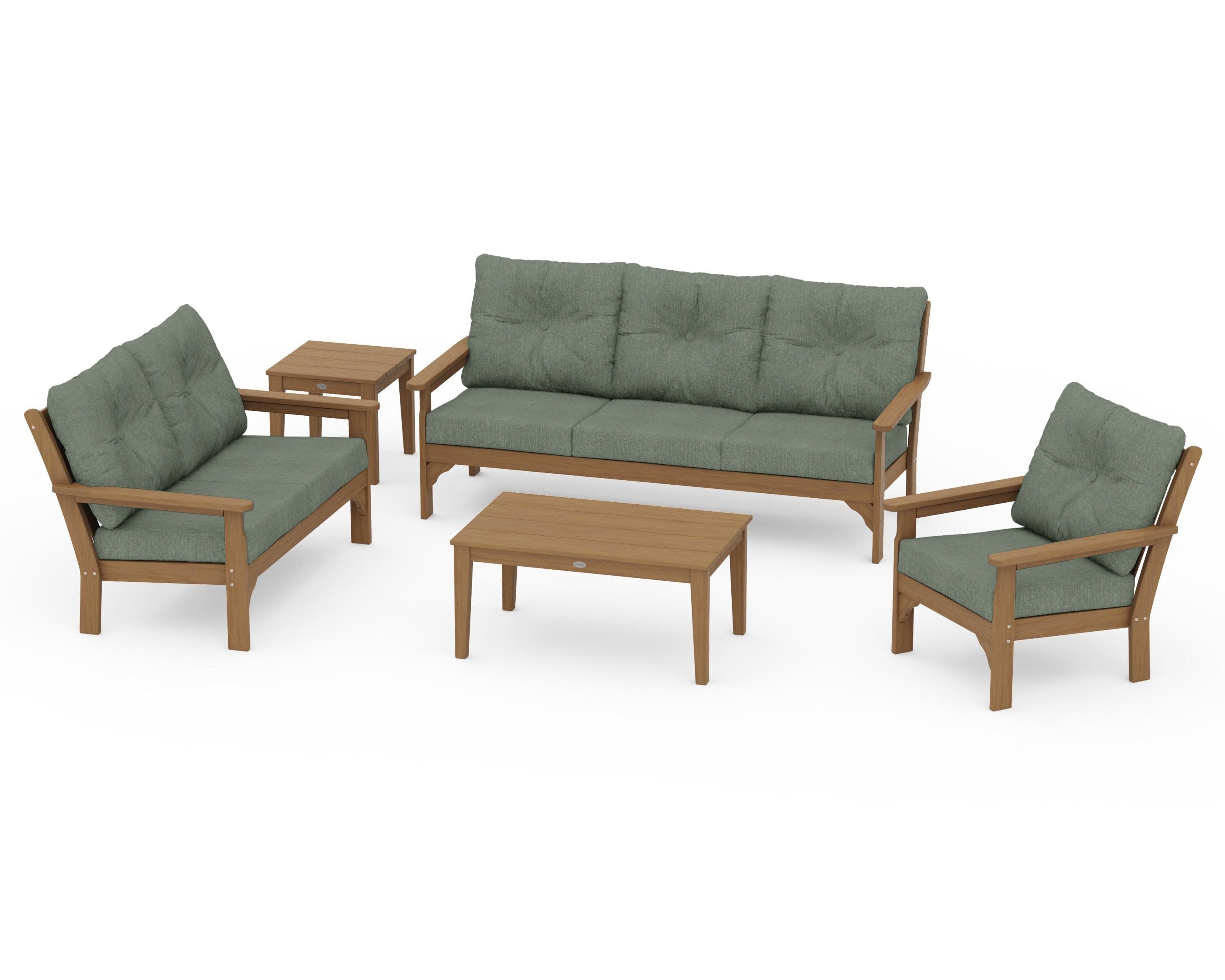 Vineyard 5 Piece Deep Seating Set in Natural / Cast Sage