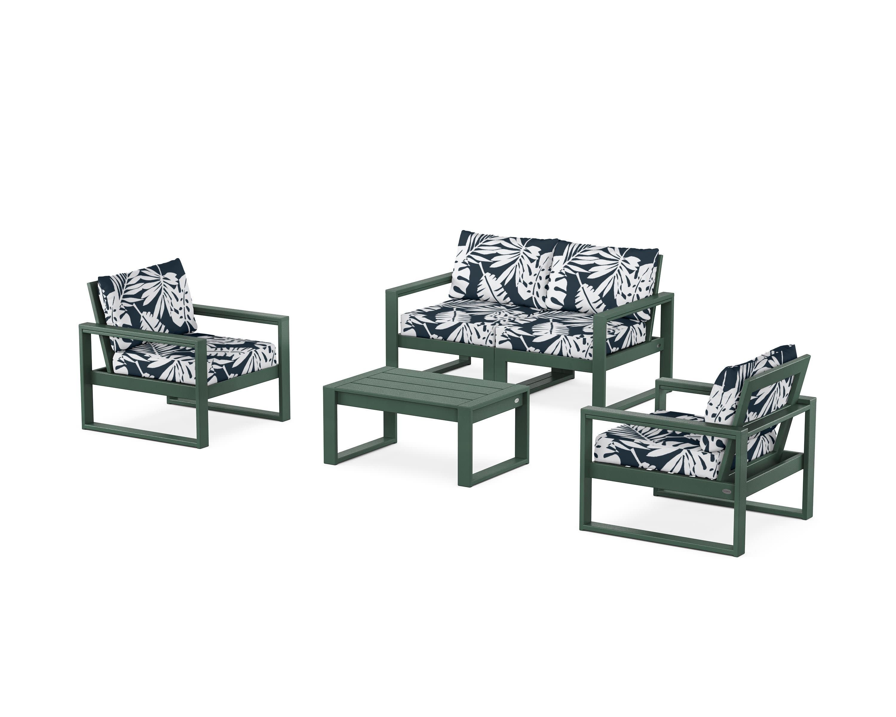 EDGE Sectional 4-Piece Deep Seating Set with Loveseat in Green / Leaf Marine Indigo