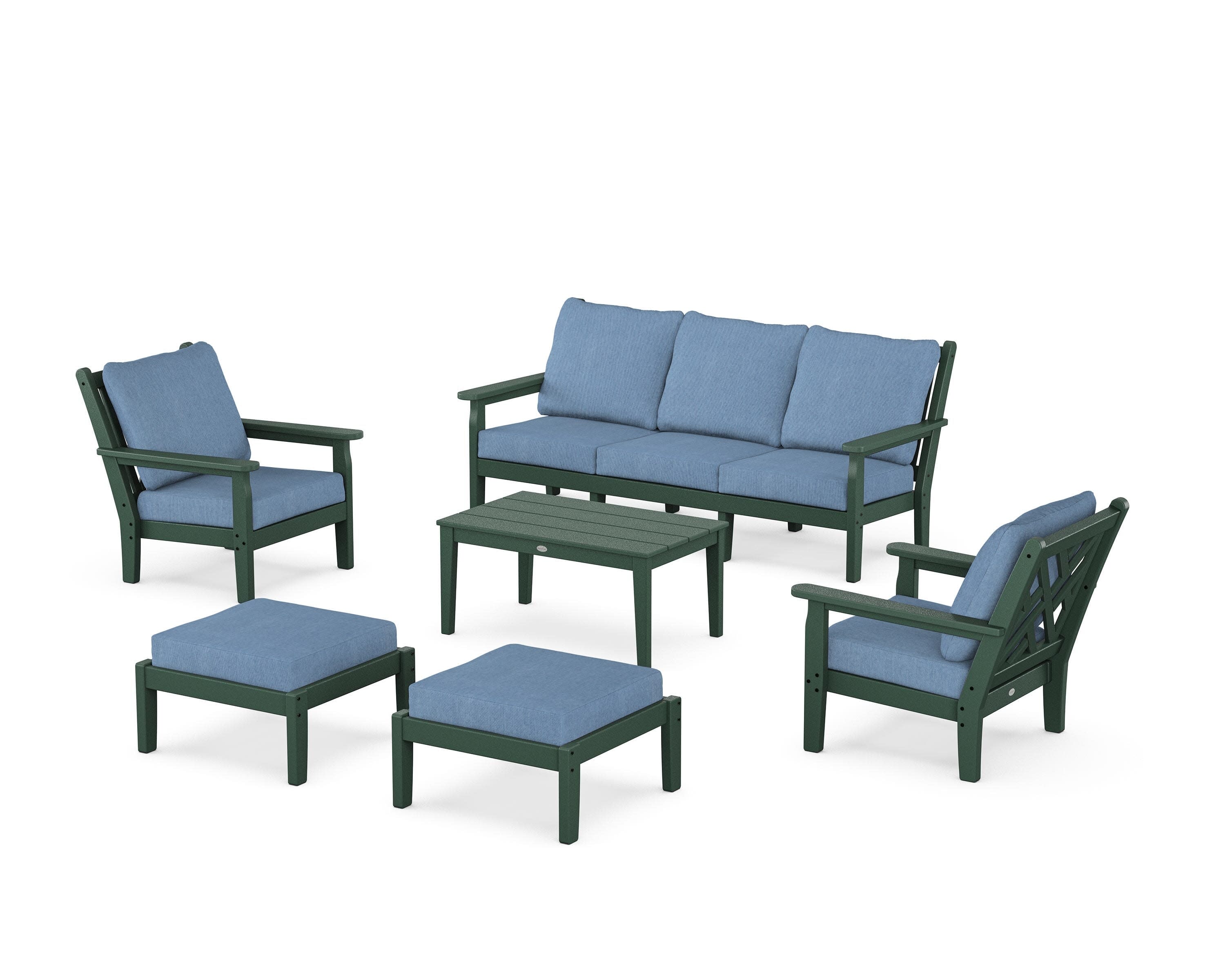 Chippendale 6-Piece Lounge Sofa Set in Green / Sky Blue