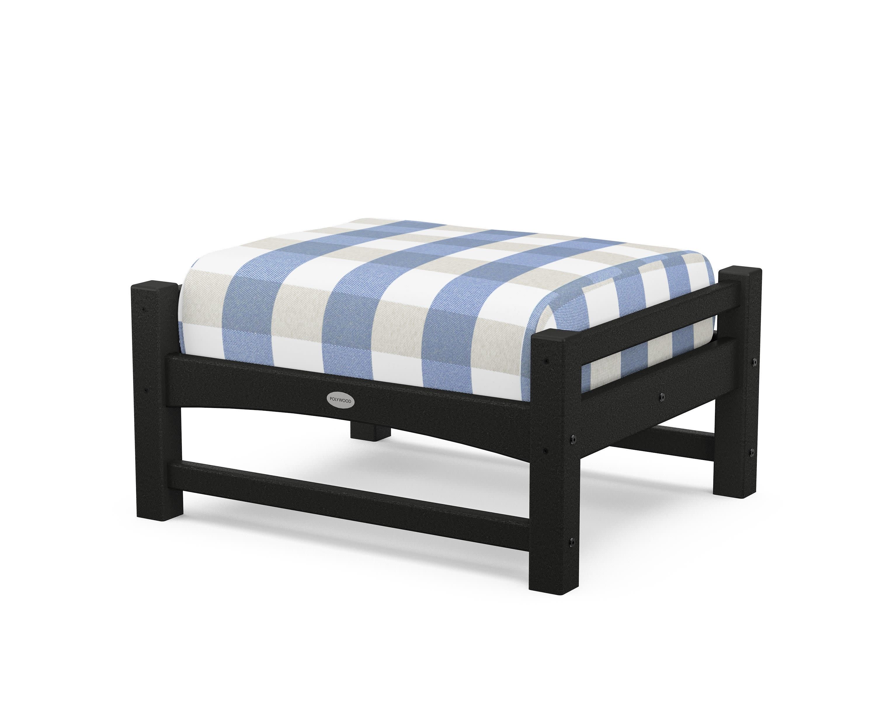 Club Ottoman in Black / Buffalo Plaid Sky Blue