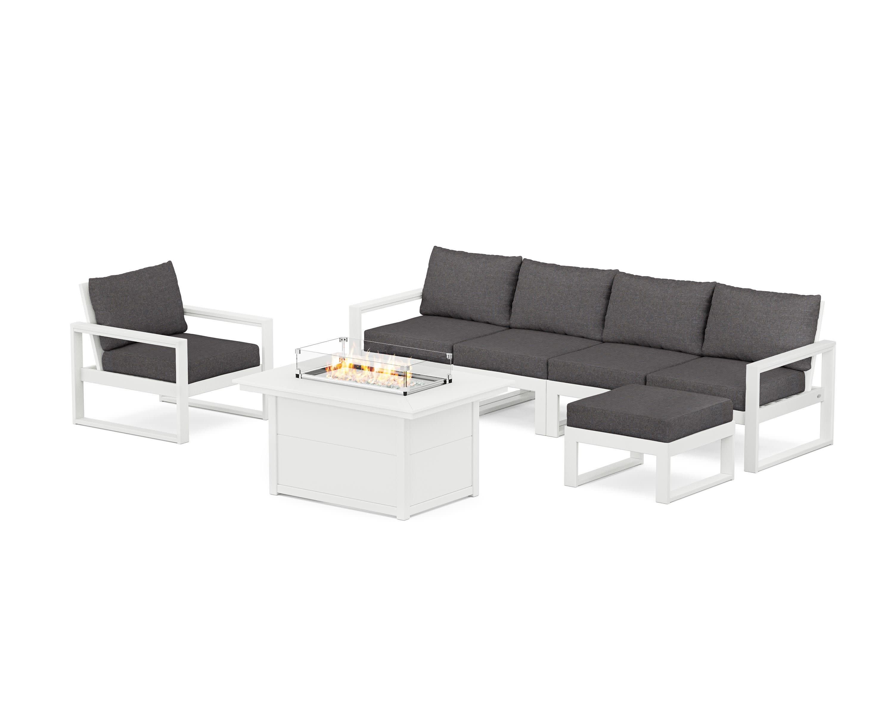 EDGE Sectional Lounge and Fire Pit Set in White / Ash Charcoal