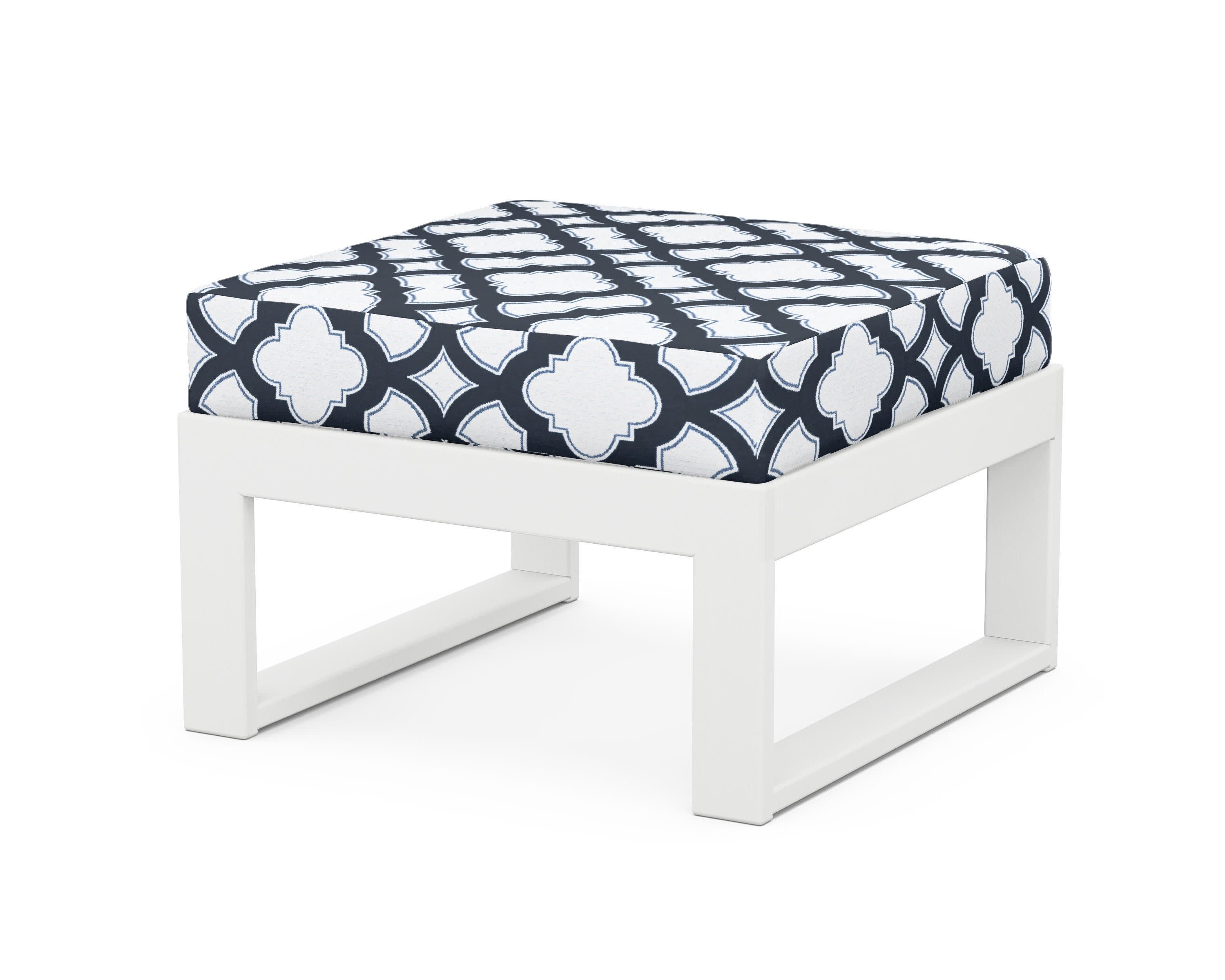 Modular Ottoman - Modern in White / Trellis Marine Indigo