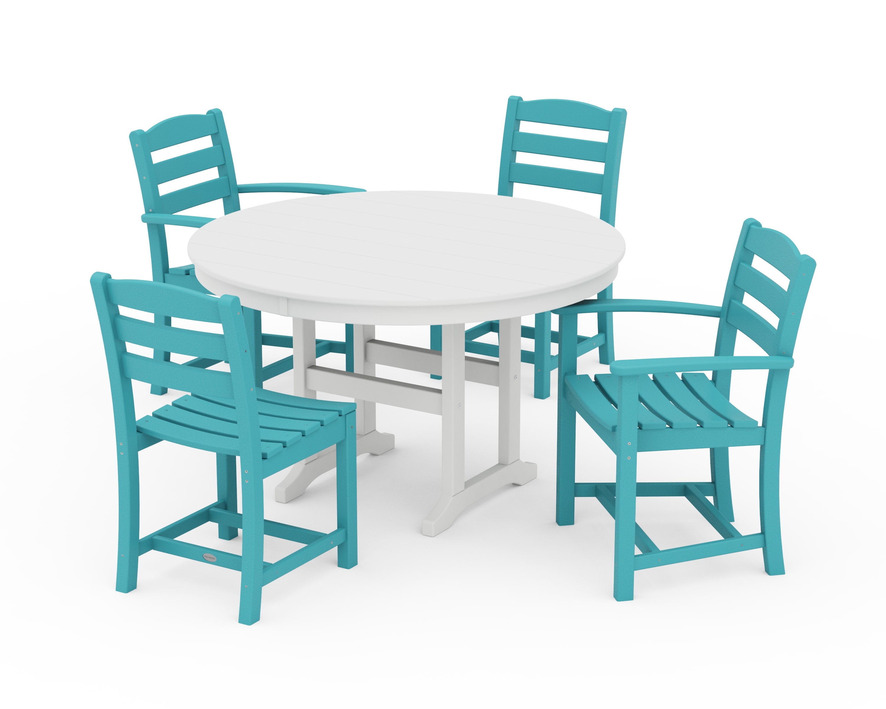 La Casa Caf 5-Piece Round Farmhouse Dining Set in Aruba / White