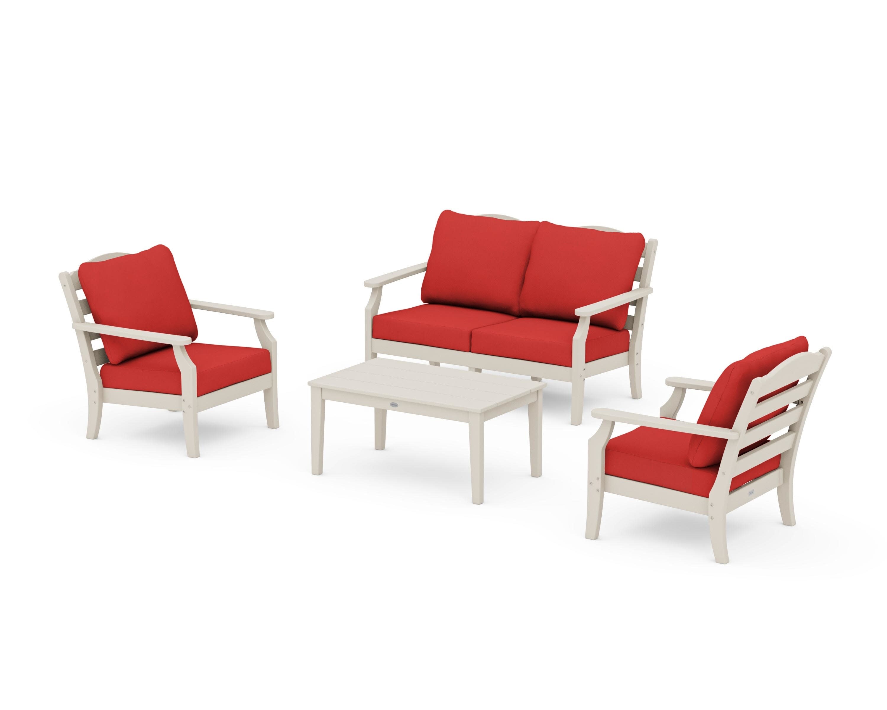 Savannah 4-Piece Deep Seating Set with Loveseat in Sand / Crimson Linen