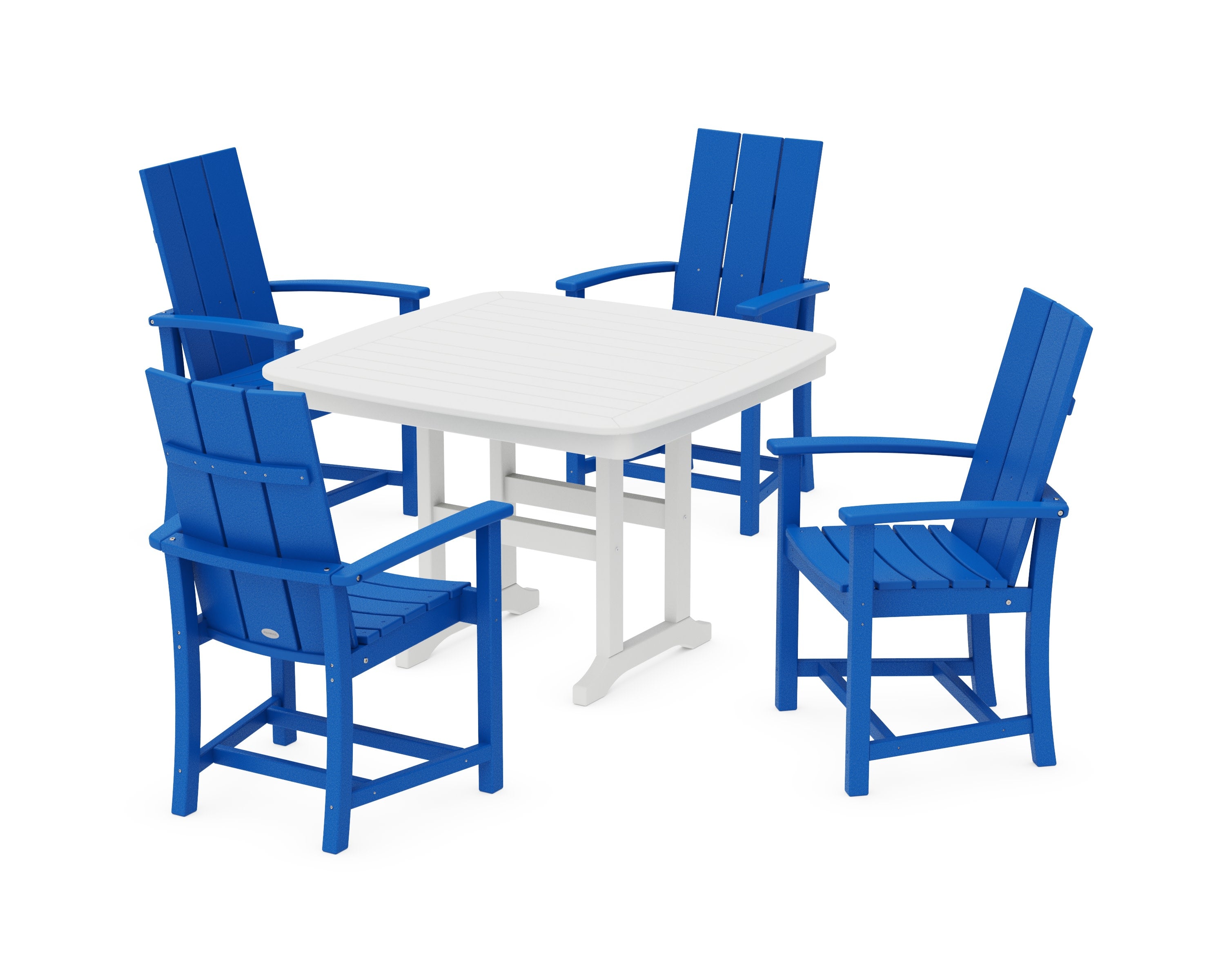 Modern Adirondack 5-Piece Dining Set with Trestle Legs in Pacific Blue / White