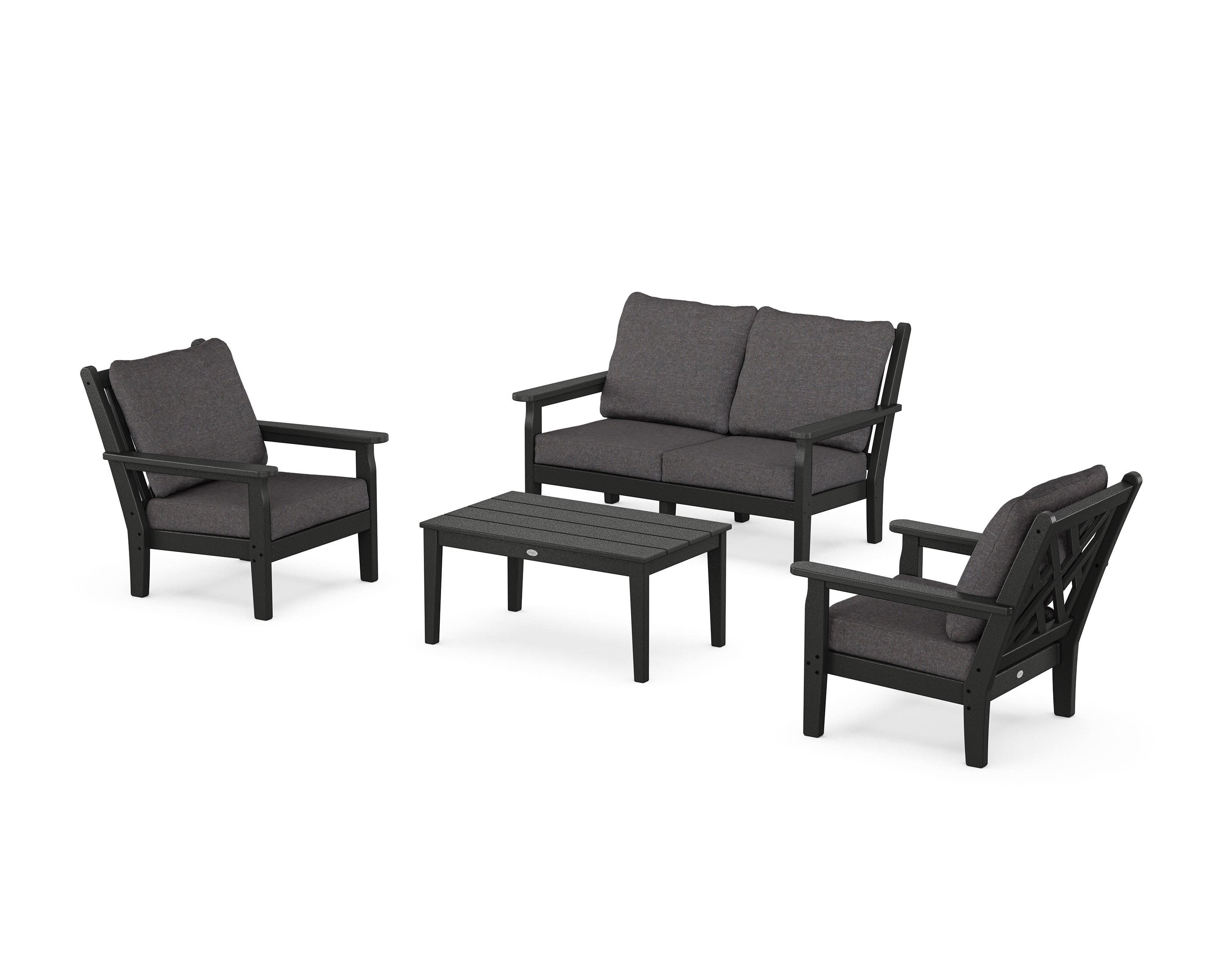 Chippendale 4-Piece Deep Seating Set with Loveseat in Black / Ash Charcoal