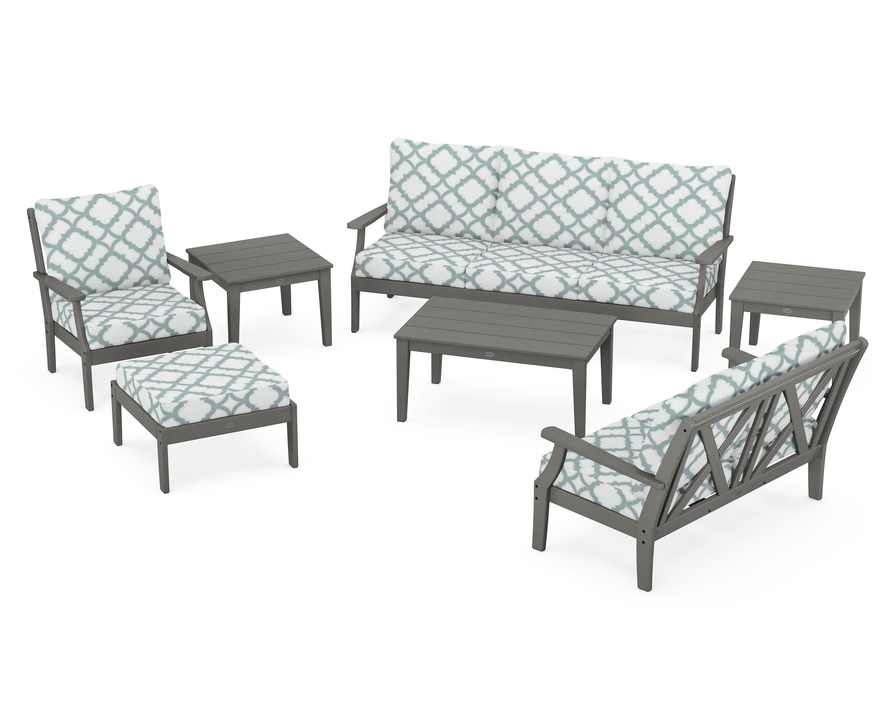 Braxton 7-Piece Deep Seating Set in Slate Grey / Trellis Glacier Spa