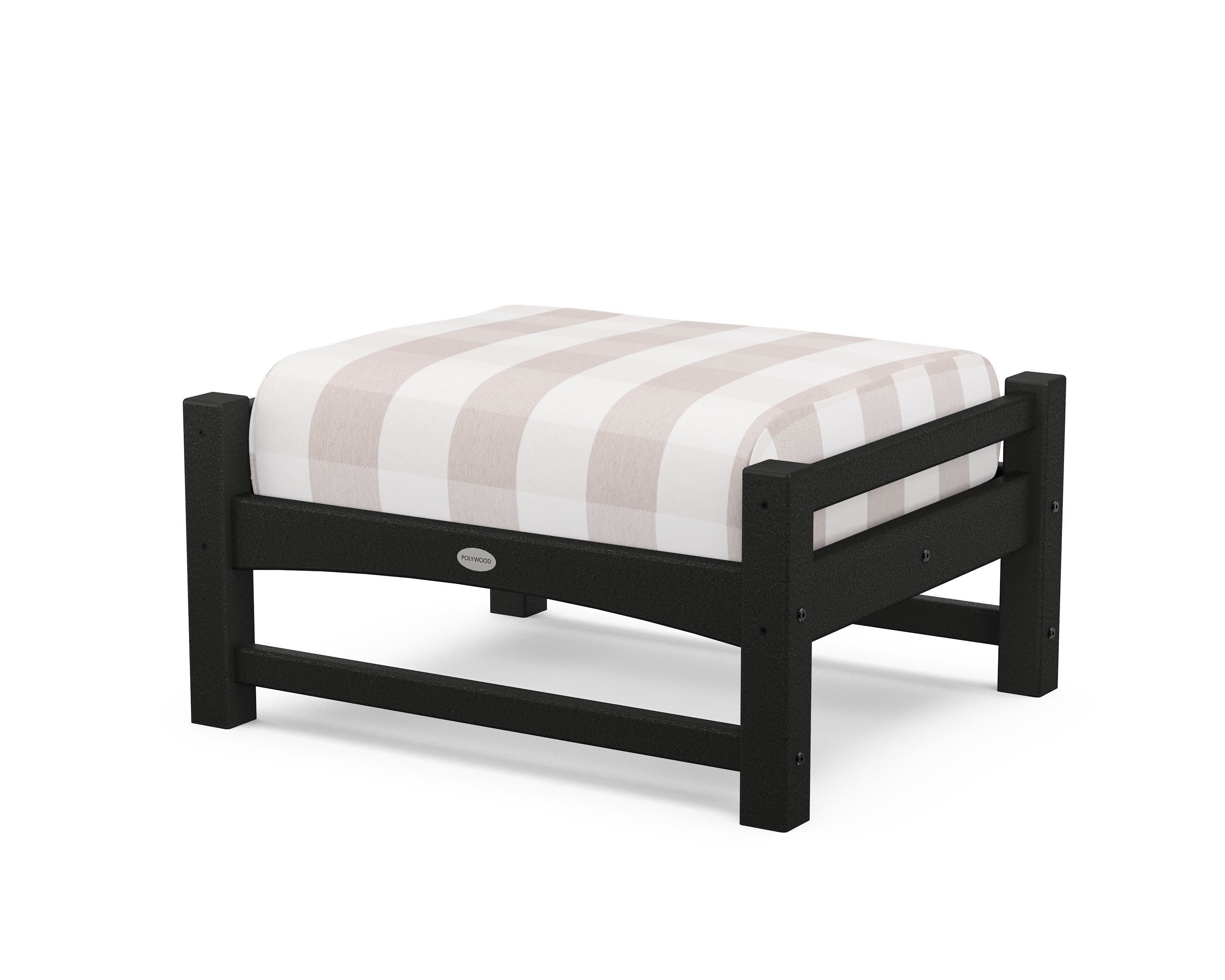 Club Ottoman in Black / Buffalo Plaid Dune Burlap