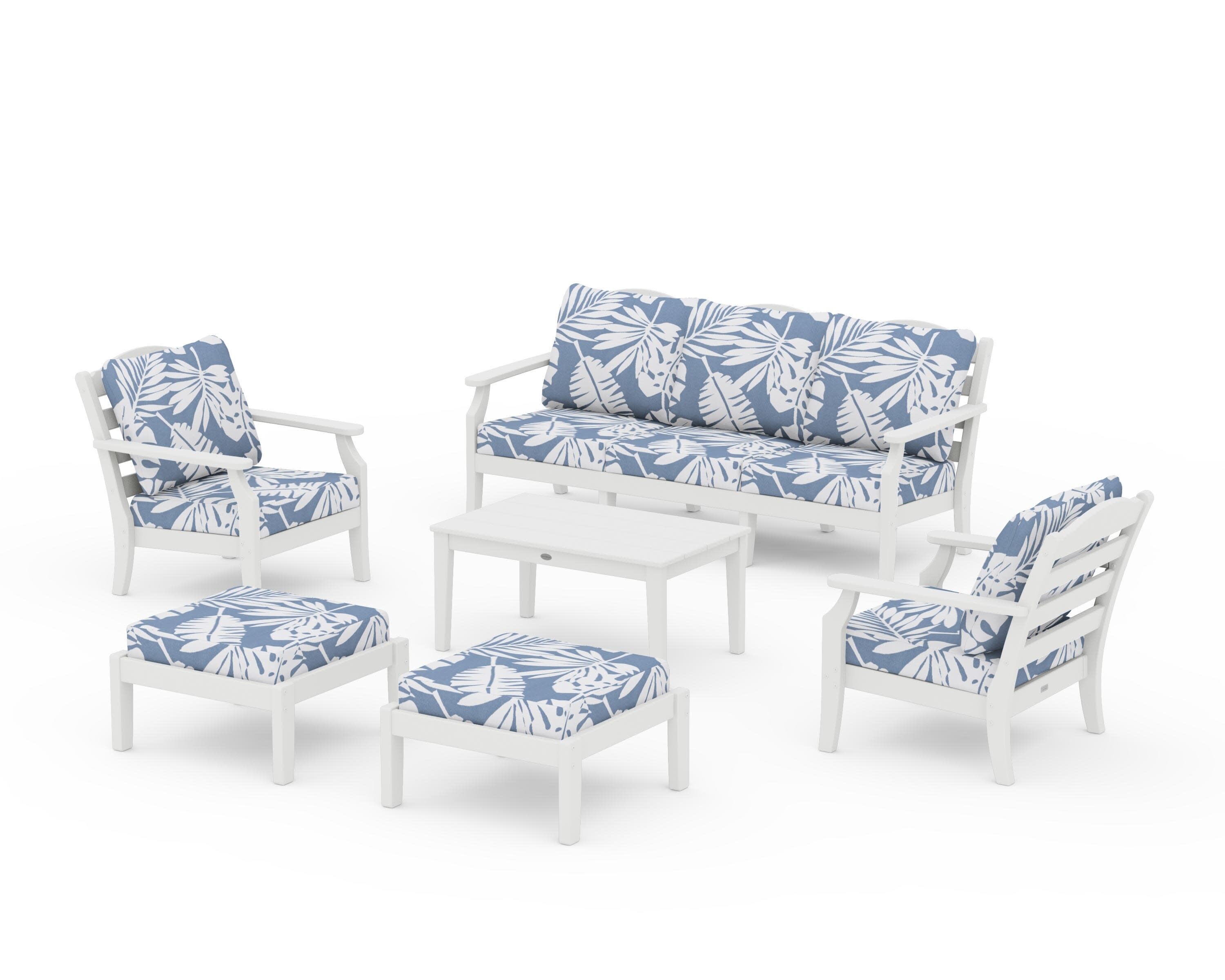Savannah 6-Piece Lounge Sofa Set in Vintage White / Leaf Sky Blue
