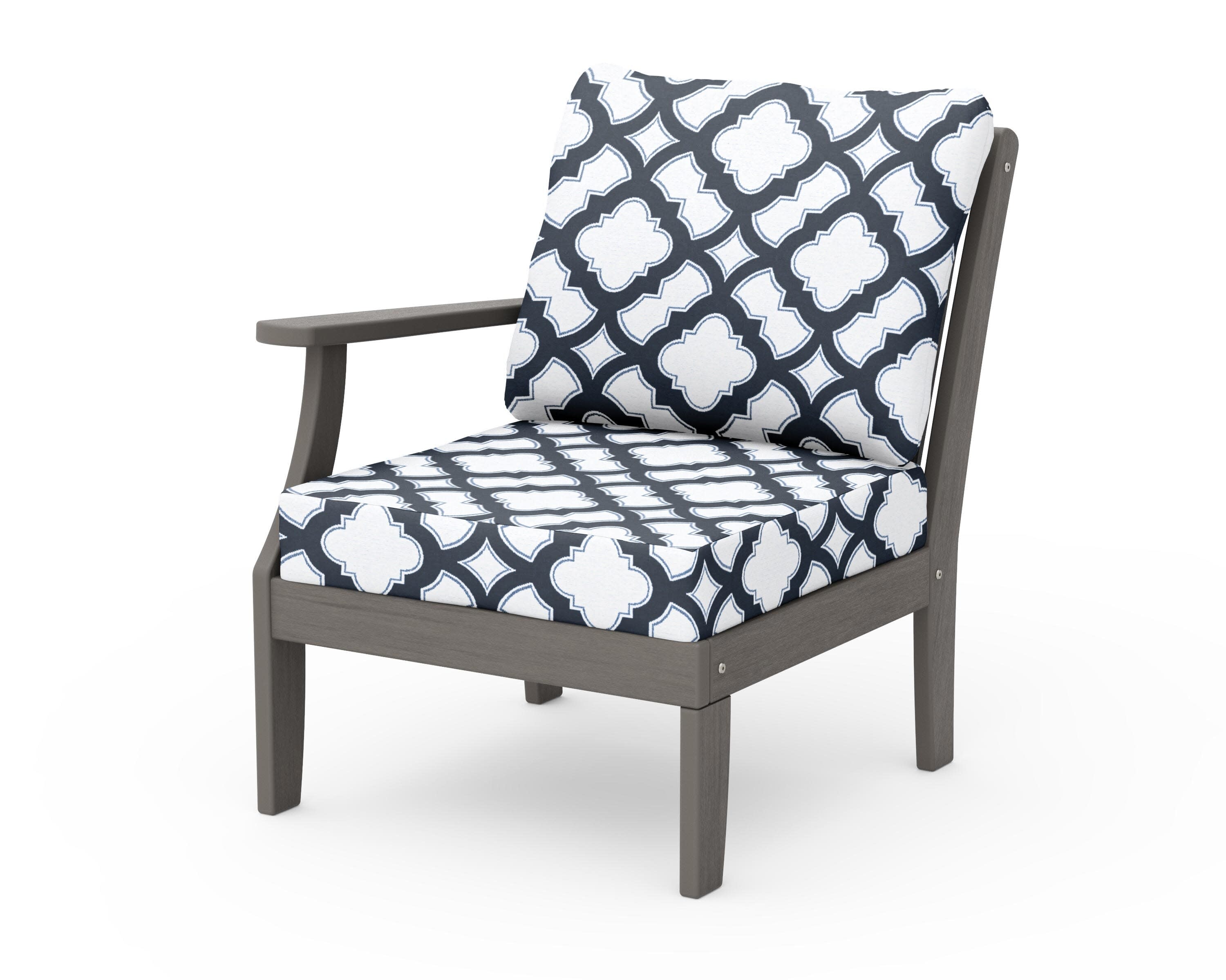 Braxton Modular Left Arm Chair in Driftwood / Trellis Marine Indigo