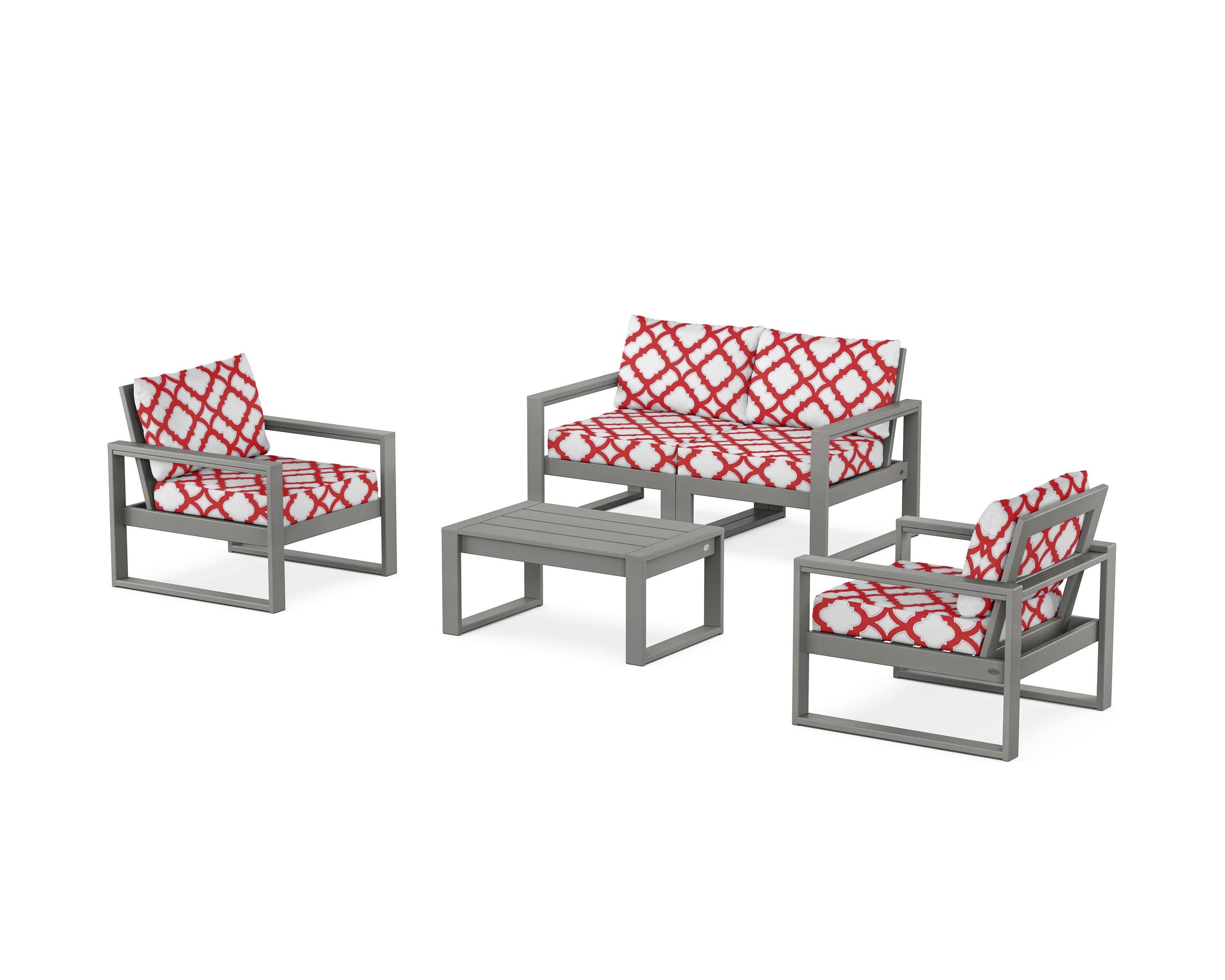 EDGE Sectional 4-Piece Deep Seating Set with Loveseat in Slate Grey / Trellis Crimson