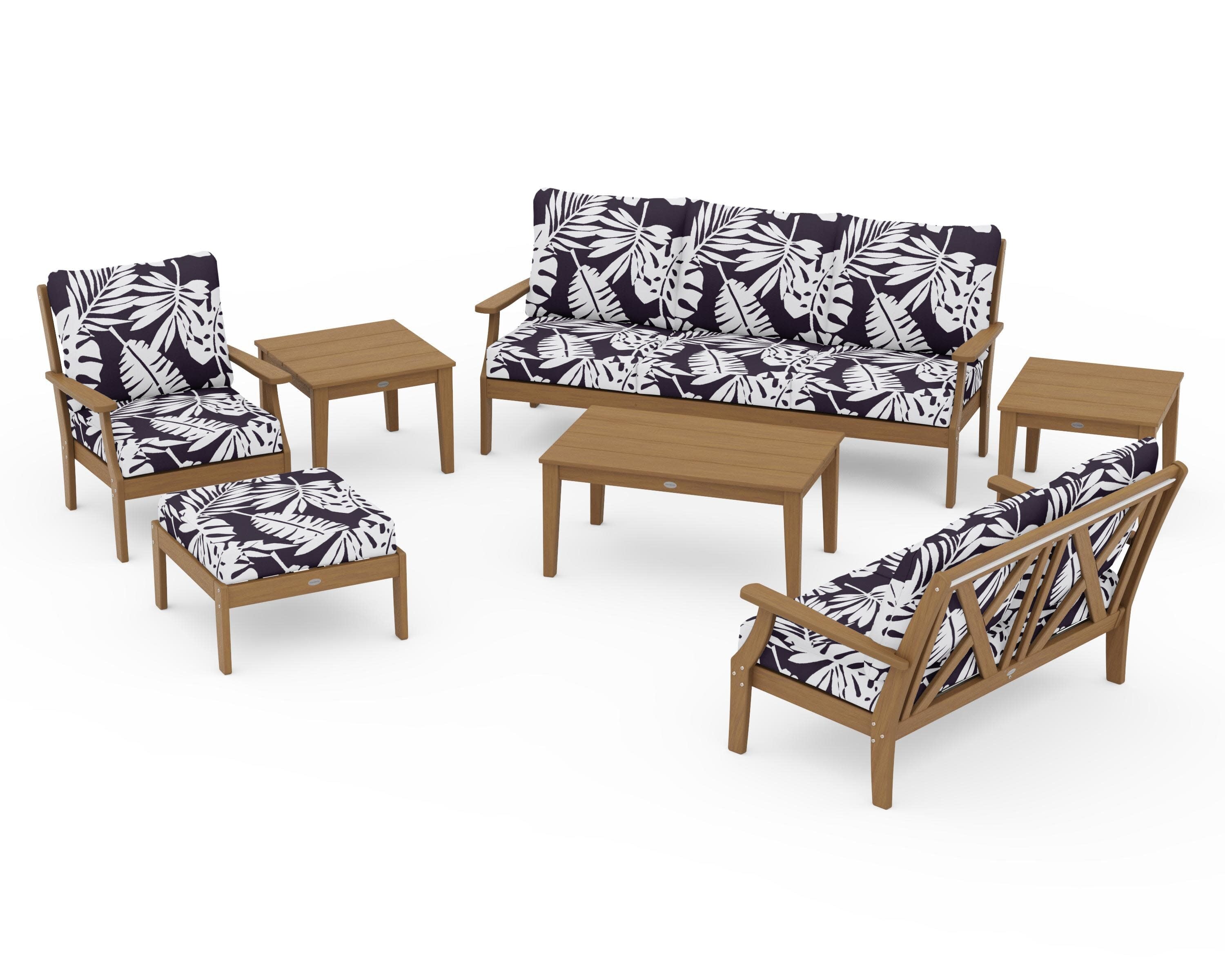 Braxton 7-Piece Deep Seating Set in Natural / Leaf Navy