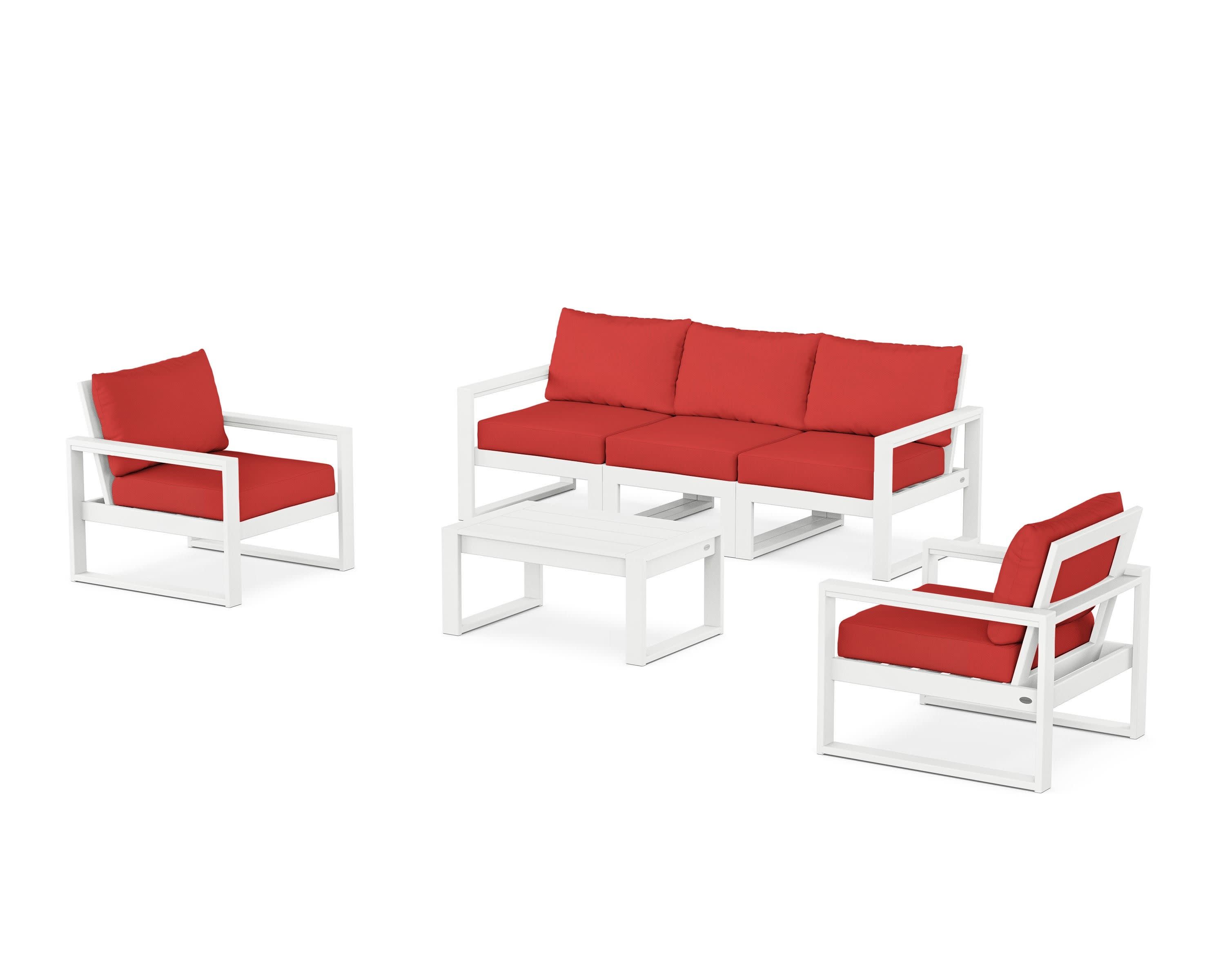 EDGE Sectional 4-Piece Deep Seating Set with Sofa in White / Crimson Linen