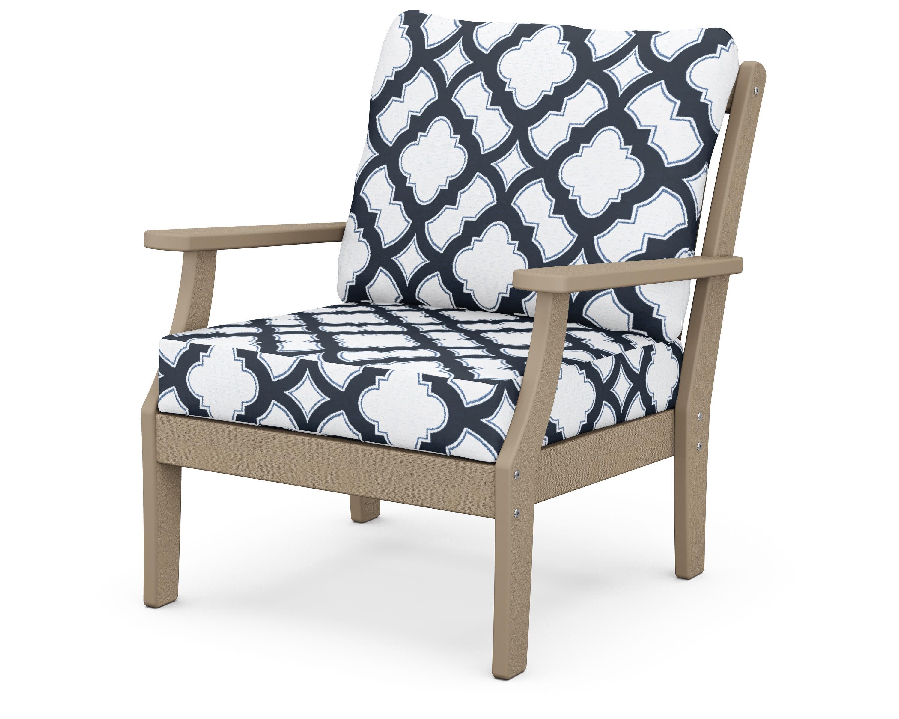 Braxton Deep Seating Chair in Vintage Sahara / Trellis Marine Indigo