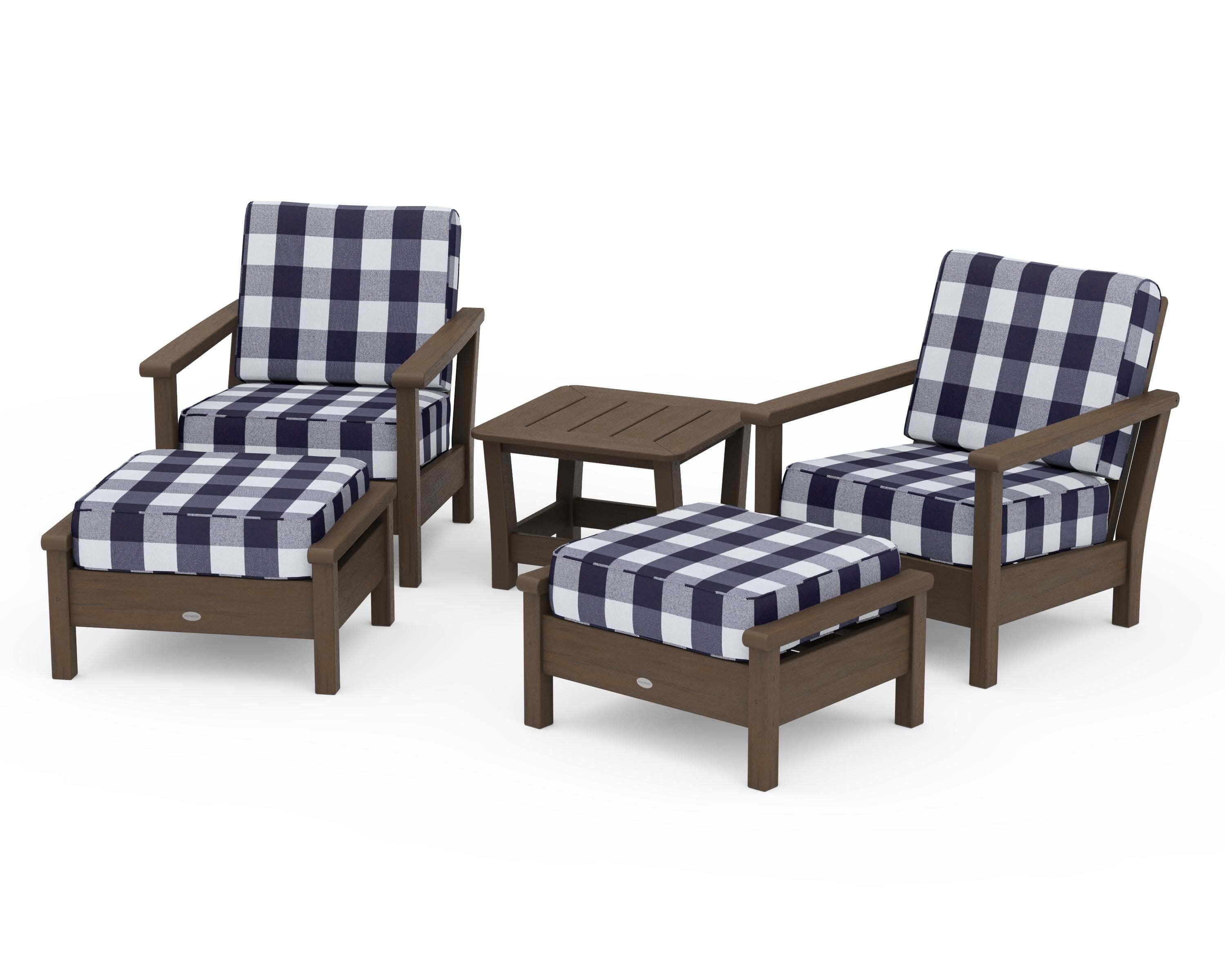 Harbour 5-Piece Deep Seating Chair Set in Kona / Buffalo Plaid Navy