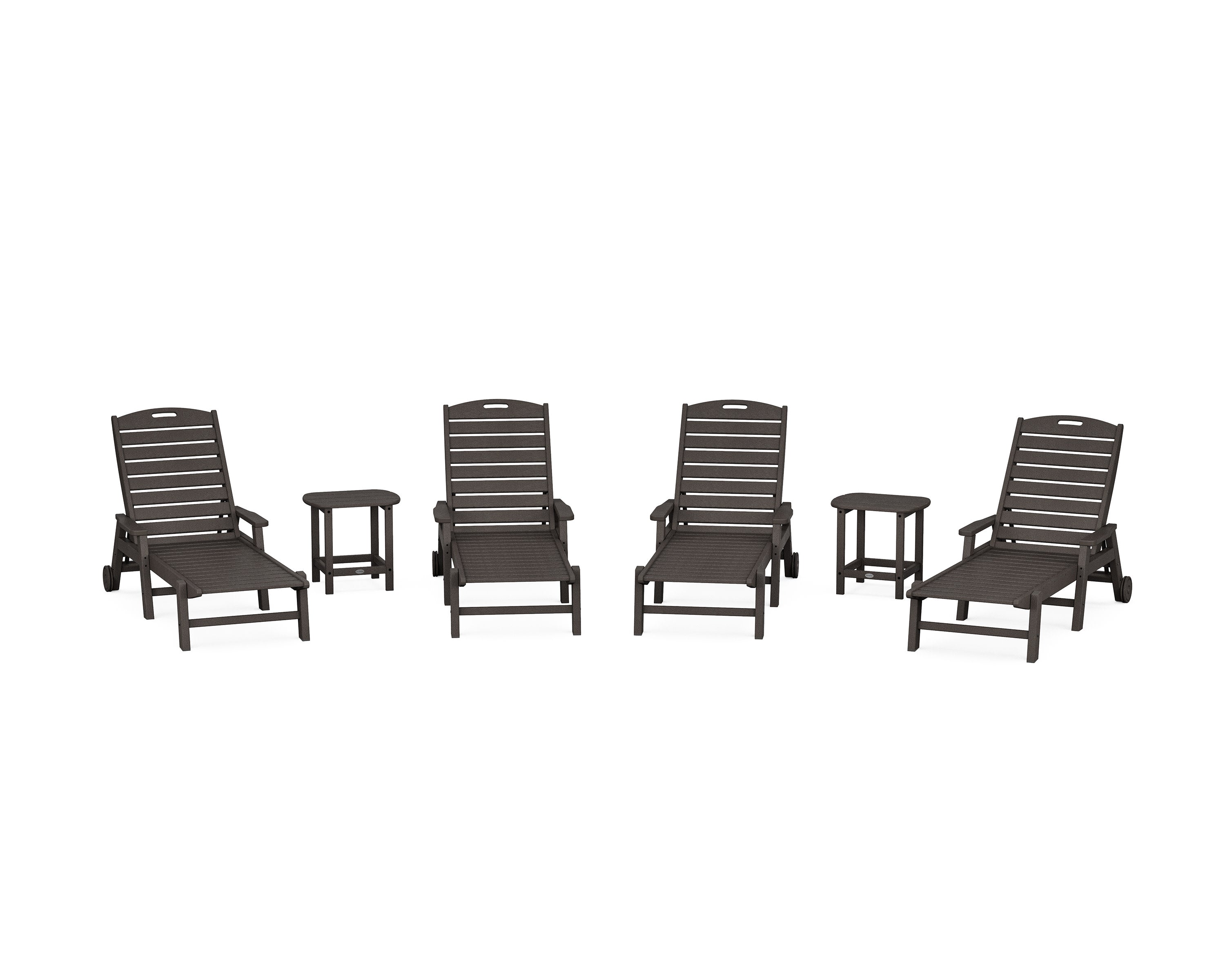 Nautical Chaise 6-Piece Set with Arms & Wheels in Vintage Coffee