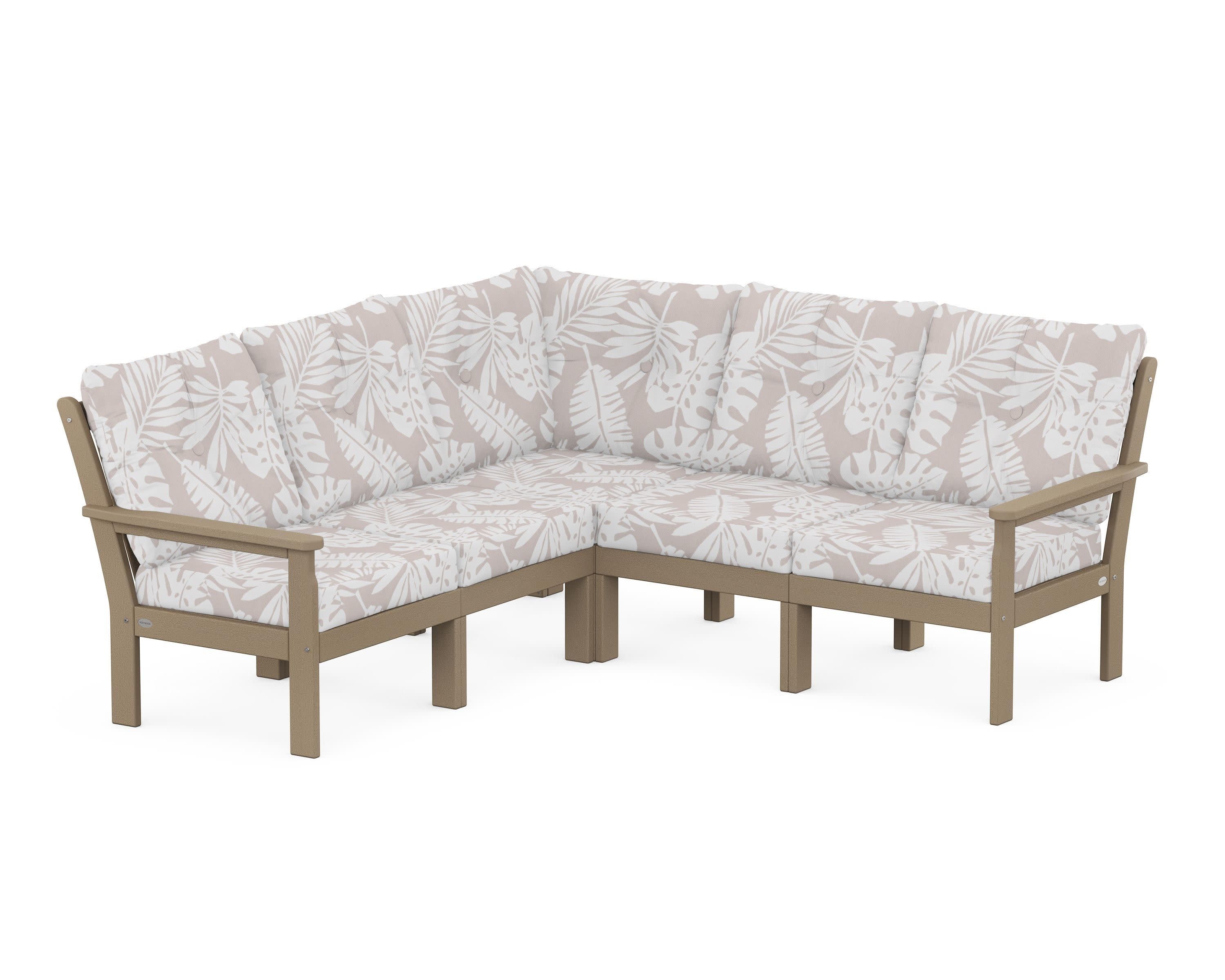 Vineyard 5-Piece Sectional in Vintage Sahara / Leaf Dune Burlap