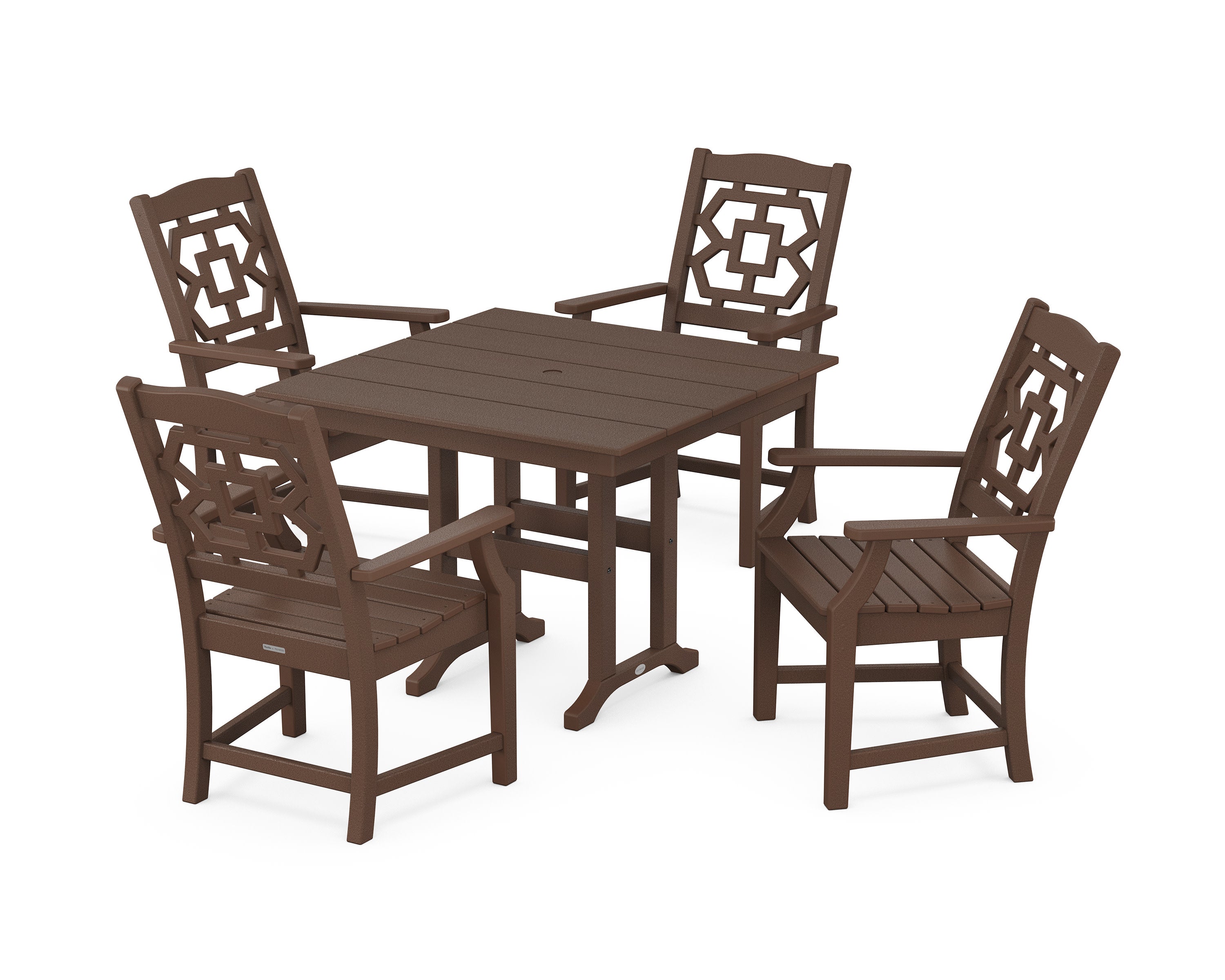 Chinoiserie 5-Piece Farmhouse Dining Set in Mahogany