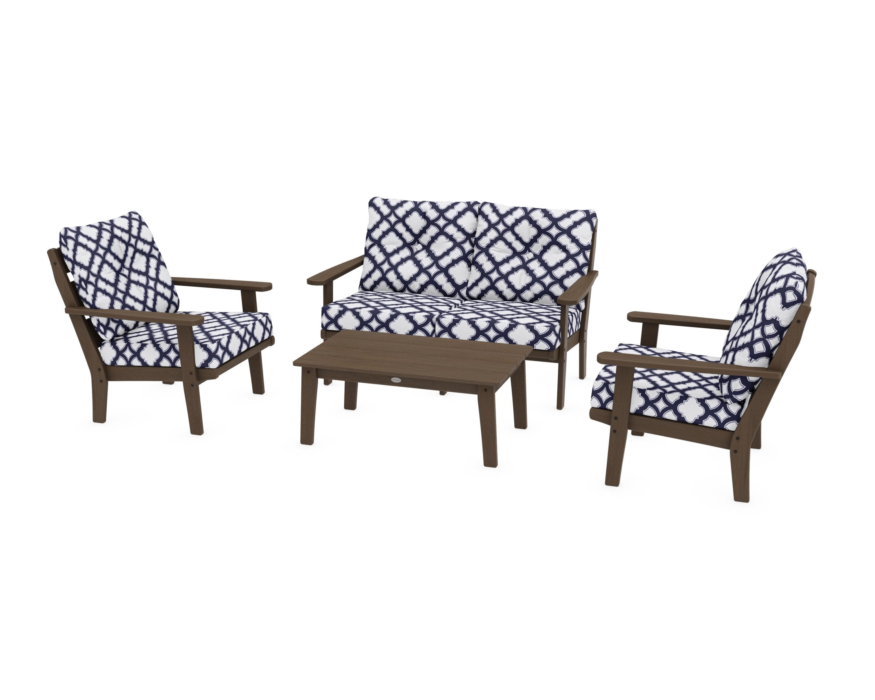 Lakeside 4-Piece Deep Seating Set in Kona / Trellis Navy