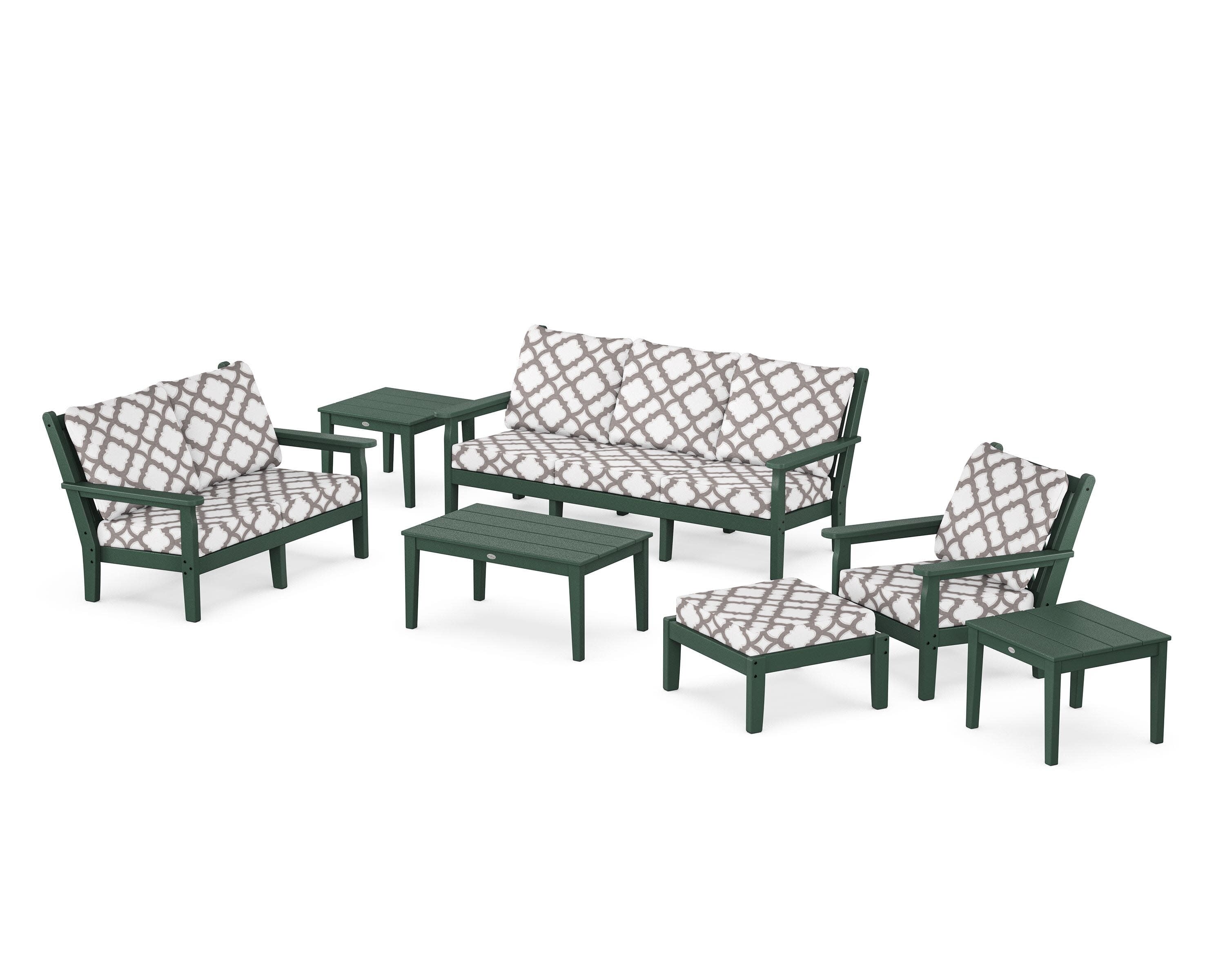 Chippendale 7-Piece Deep Seating Set in Green / Trellis Grey Mist