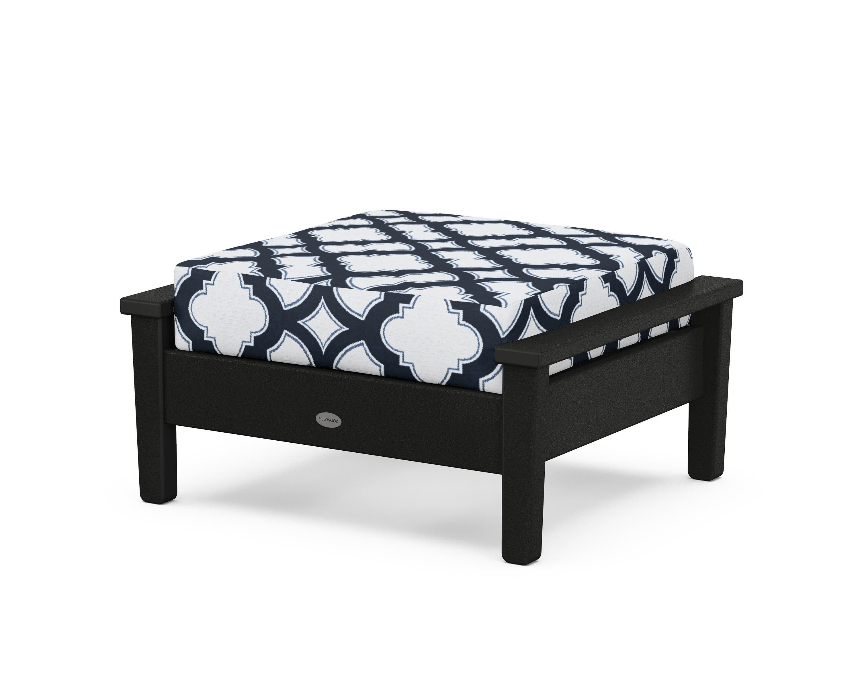 Prescott Deep Seating Ottoman in Black / Trellis Marine Indigo