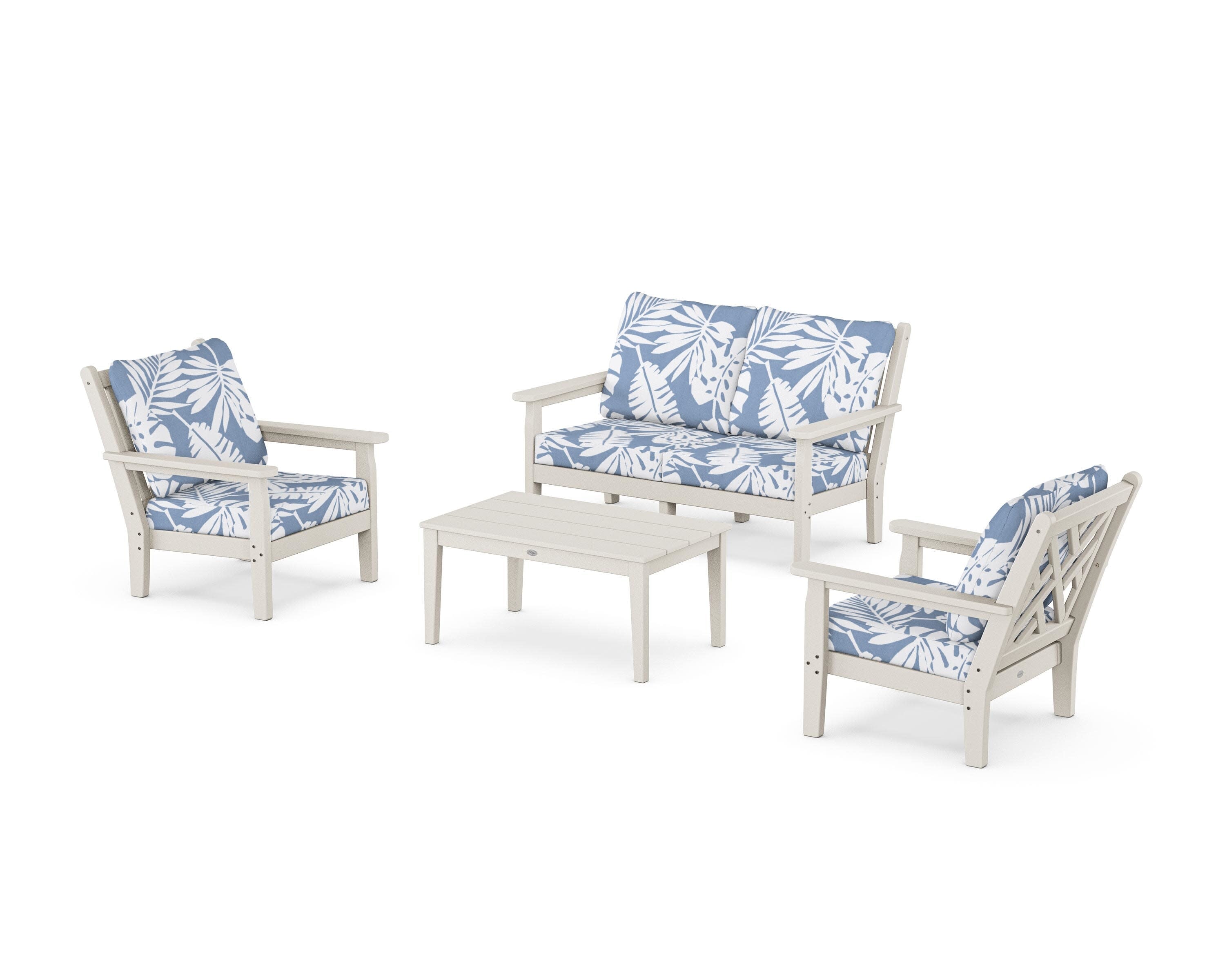 Chippendale 4-Piece Deep Seating Set with Loveseat in Sand / Leaf Sky Blue