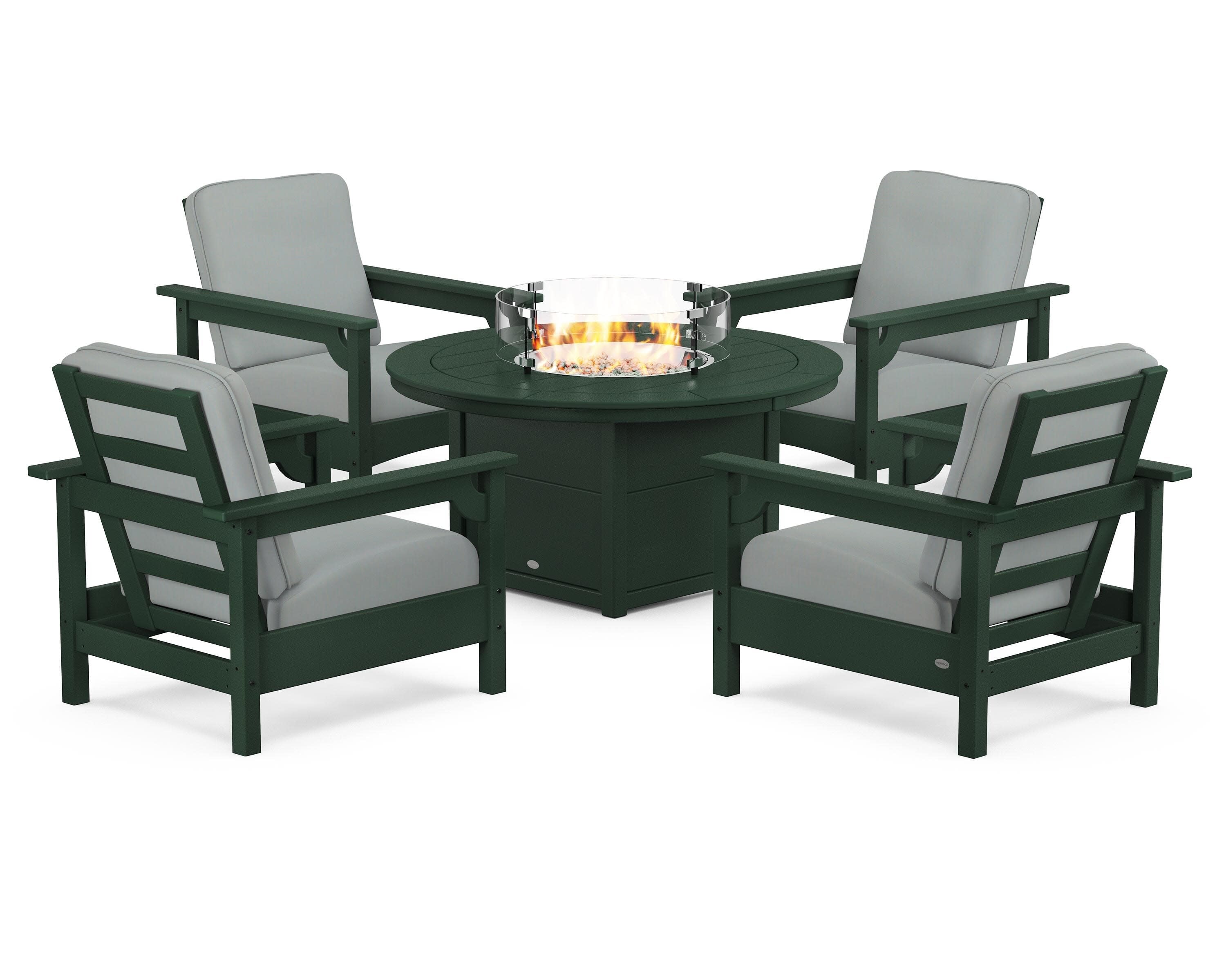 Club 5-Piece Conversation Set with Fire Pit Table in Green / Spa