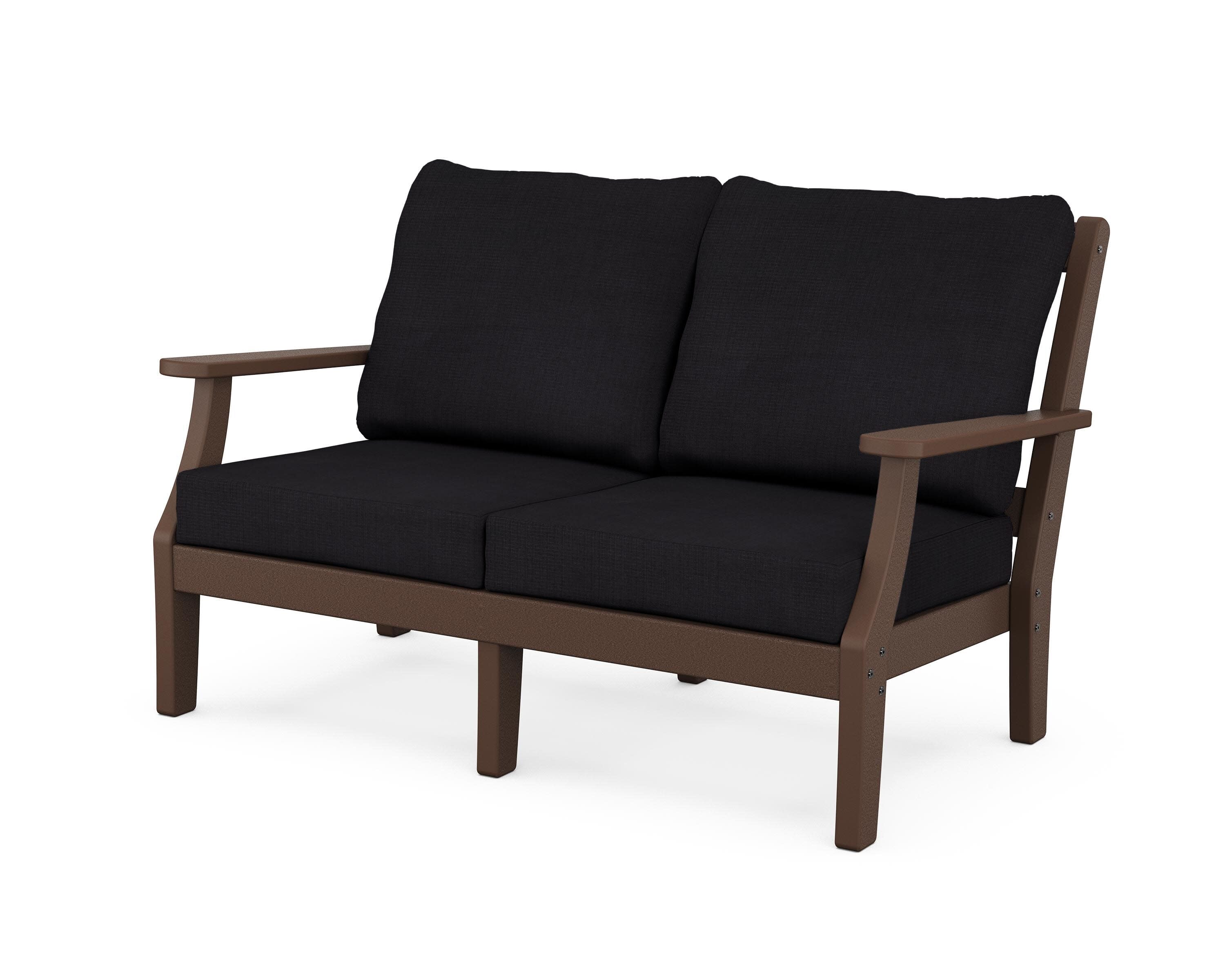 Chinoiserie Deep Seating Loveseat in Mahogany / Midnight Linen