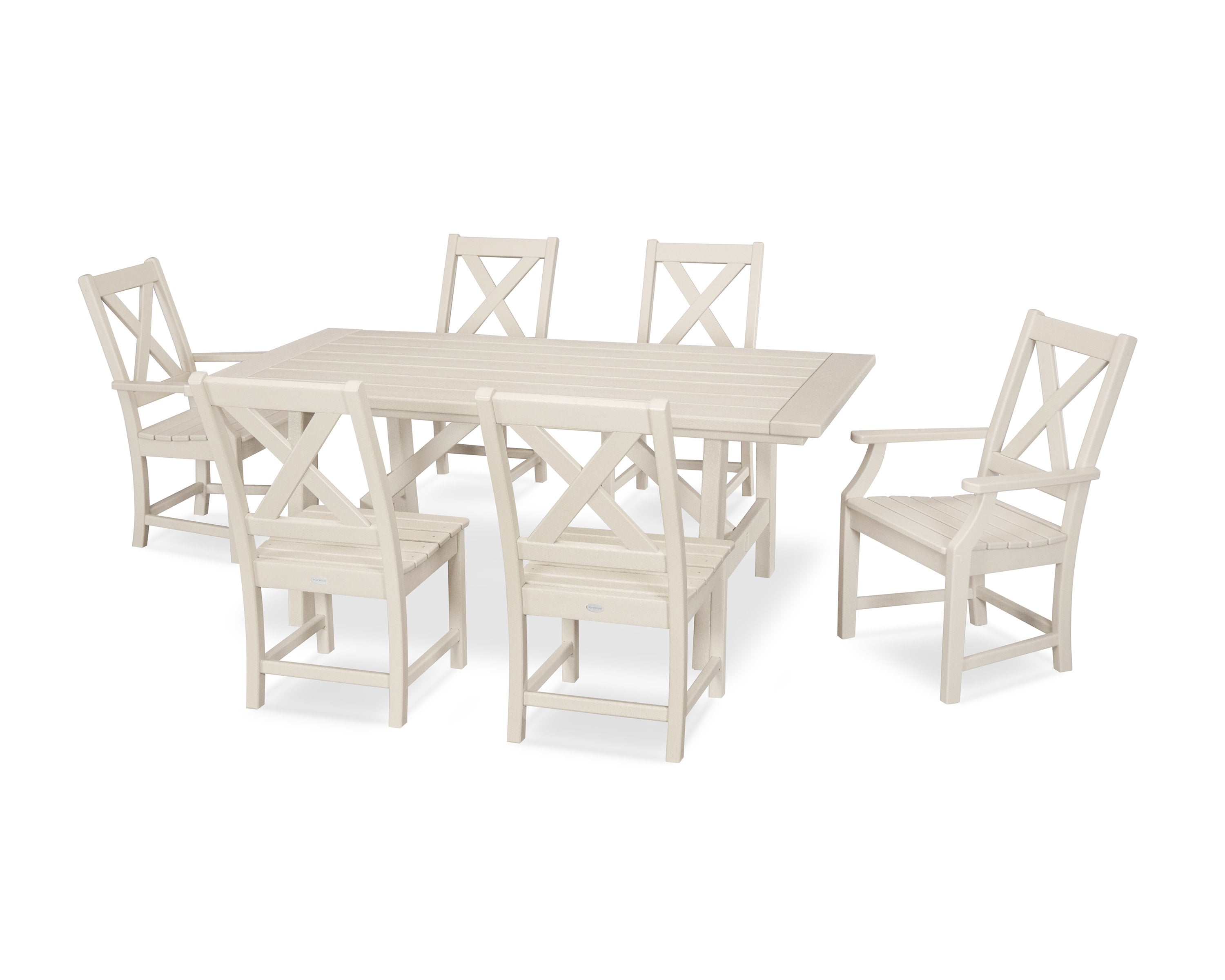 Braxton 7-Piece Rustic Farmhouse Dining Set in Sand