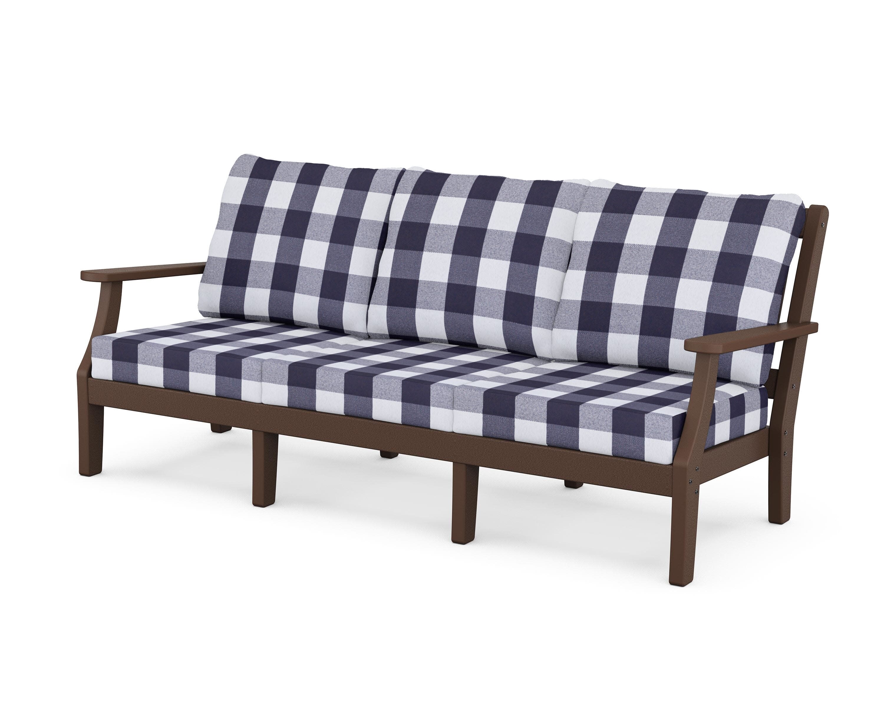 Chinoiserie Deep Seating Sofa in Mahogany / Buffalo Plaid Navy