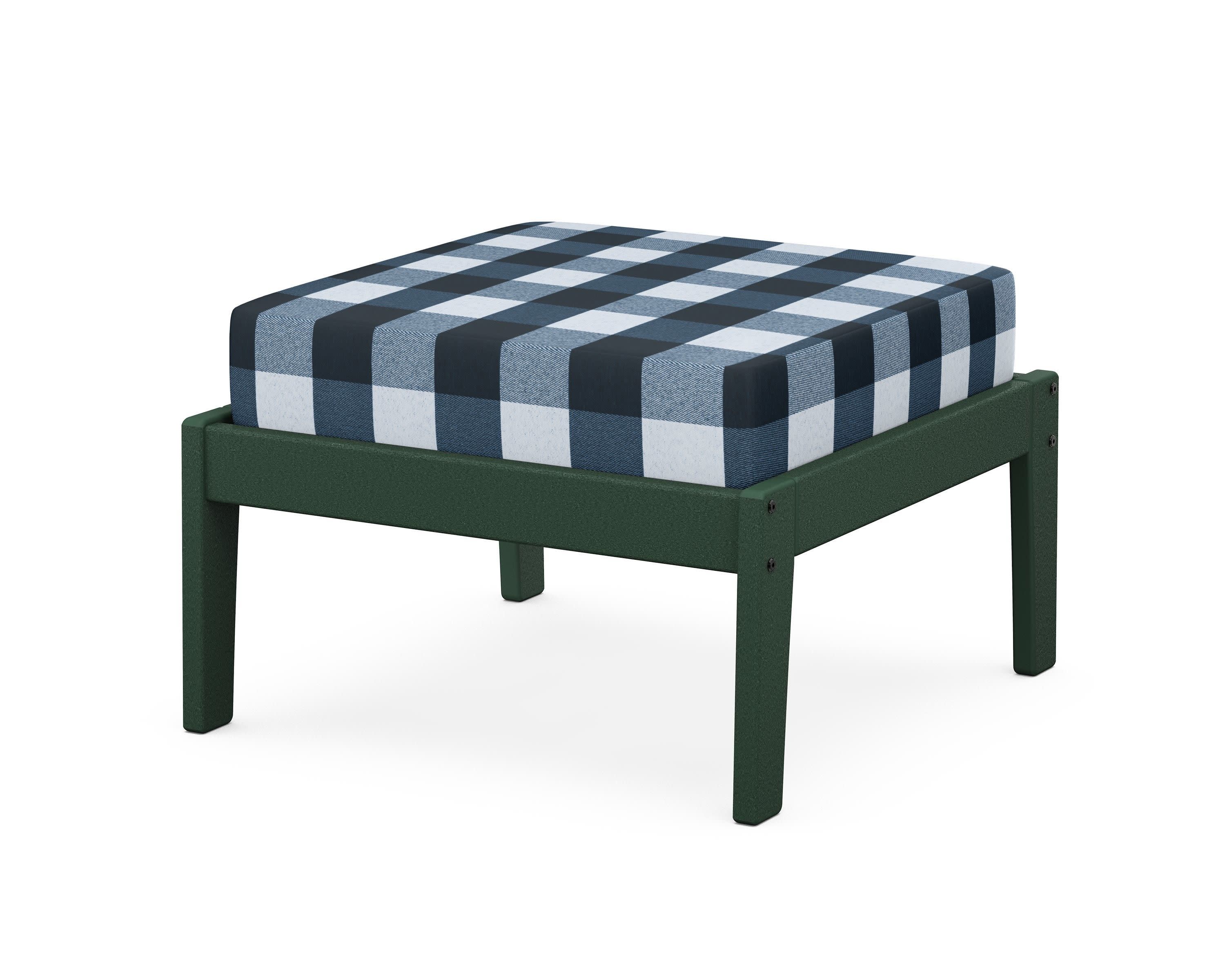 Deep Seating Ottoman in Green / Buffalo Plaid Marine Indigo