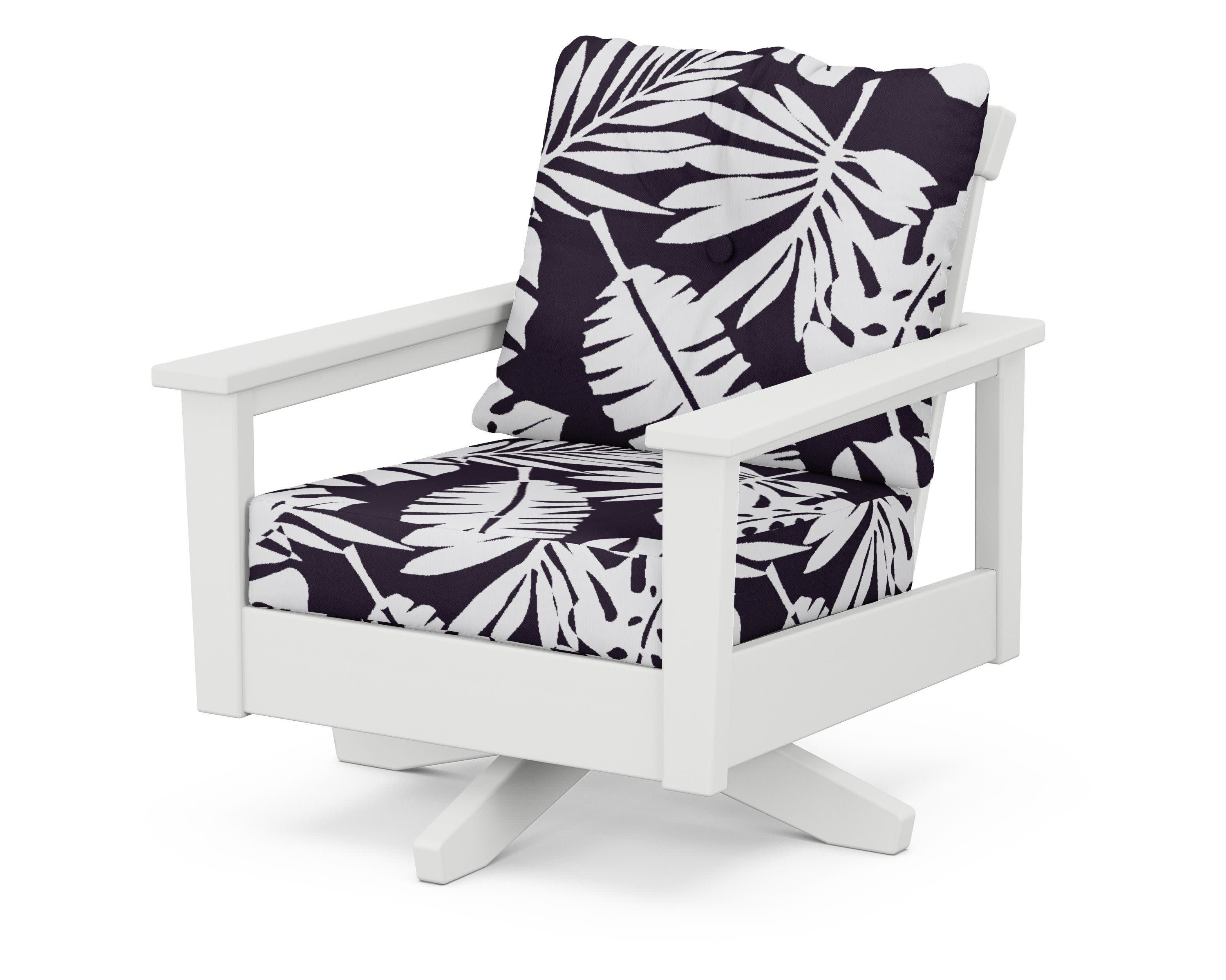 Prescott Deep Seating Swivel Chair in White / Leaf Navy