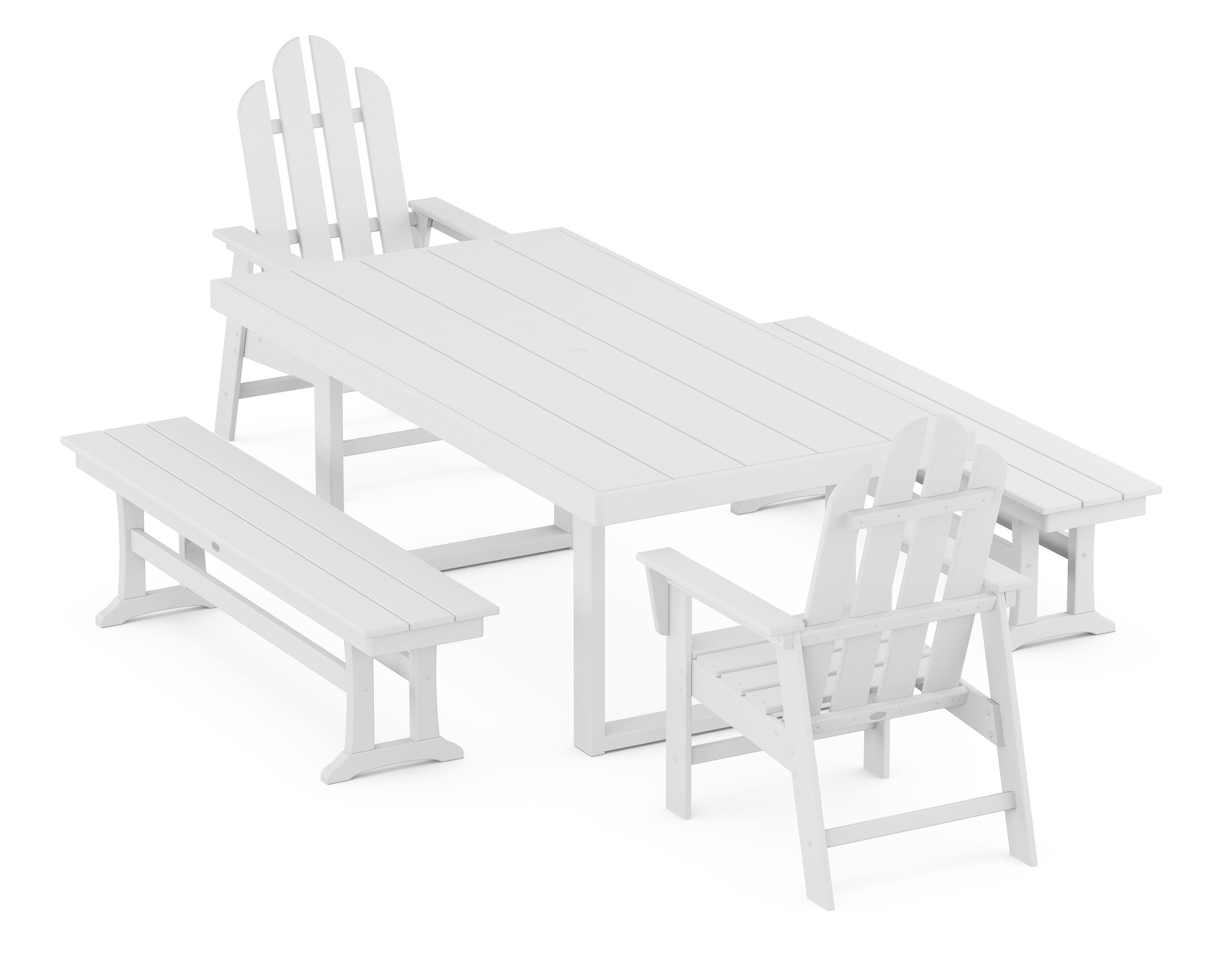 Long Island 5-Piece Dining Set with Benches in White