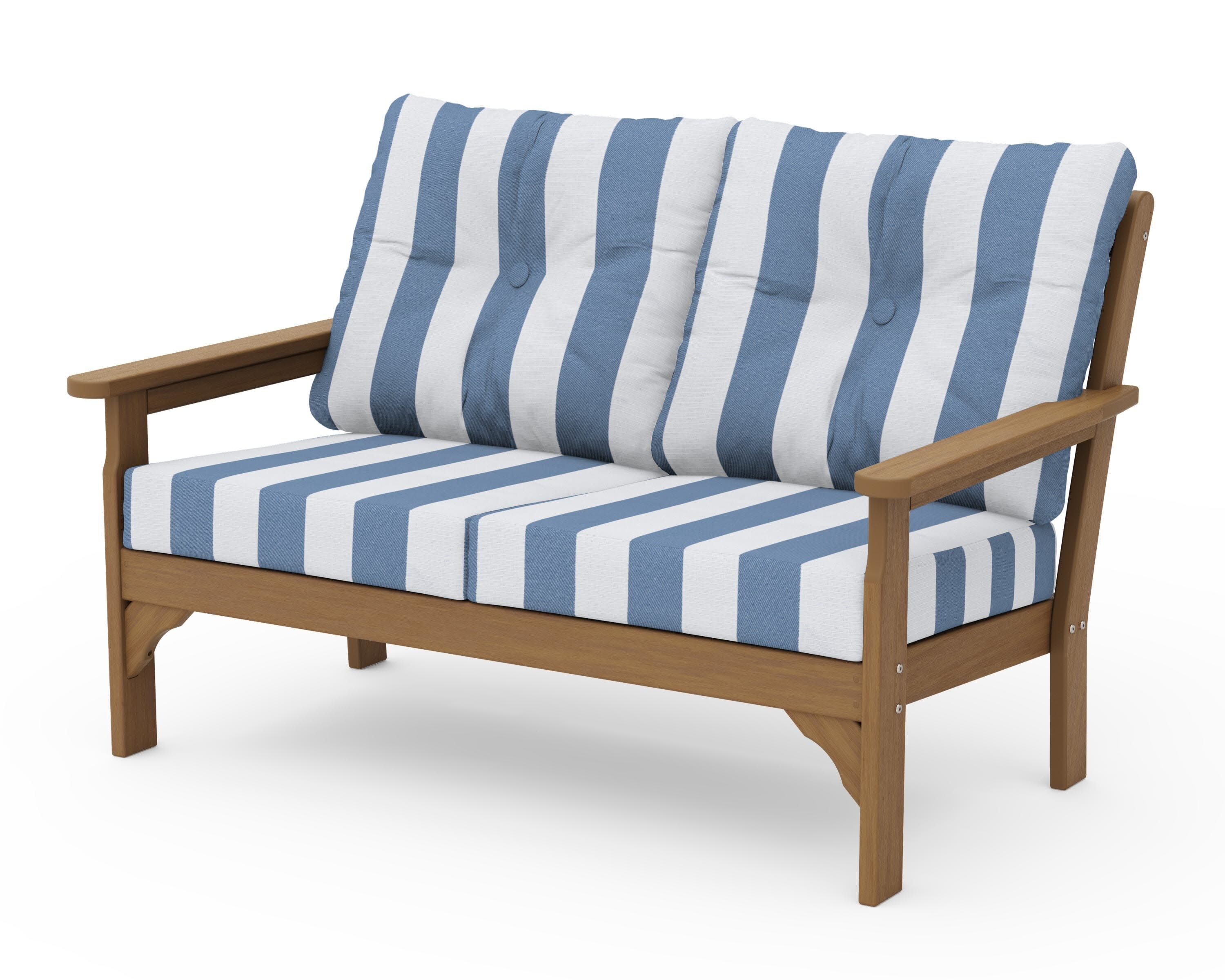 Vineyard Deep Seating Loveseat in Natural / Cabana Stripe Sky Blue