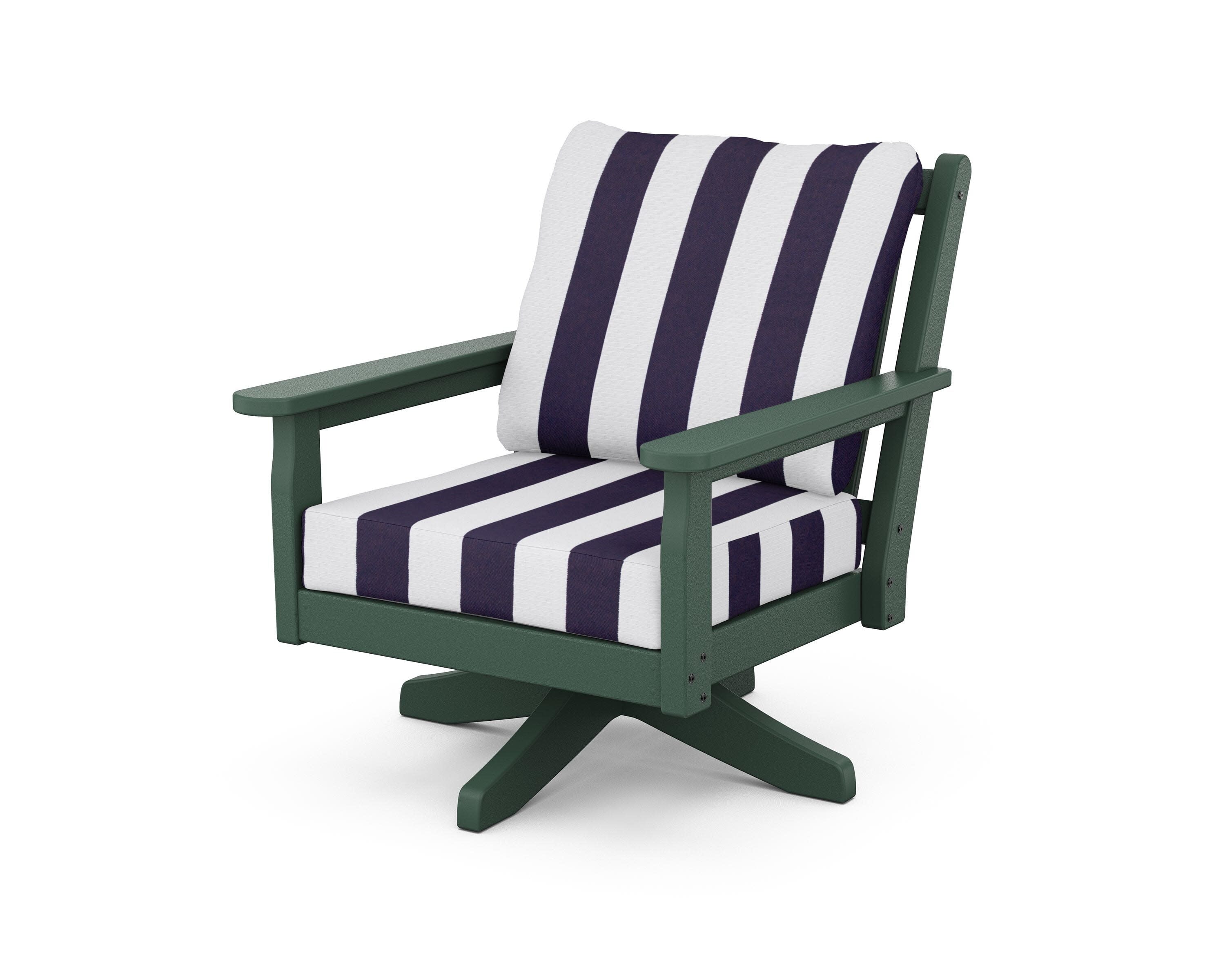 Chippendale Deep Seating Swivel Chair in Green / Cabana Stripe Navy