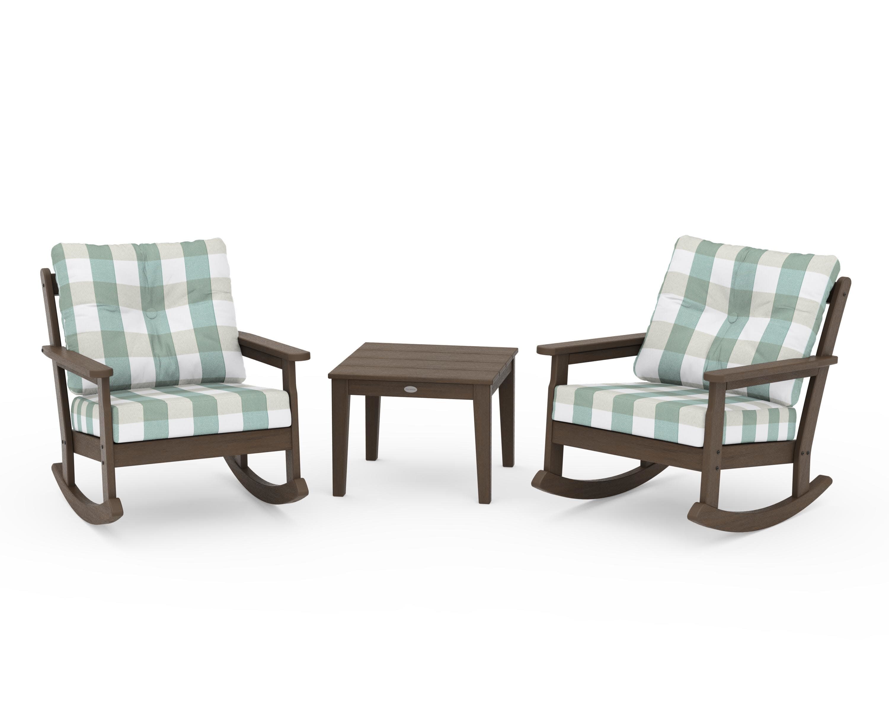 Vineyard 3-Piece Deep Seating Rocker Set in Kona / Buffalo Plaid Glacier Spa