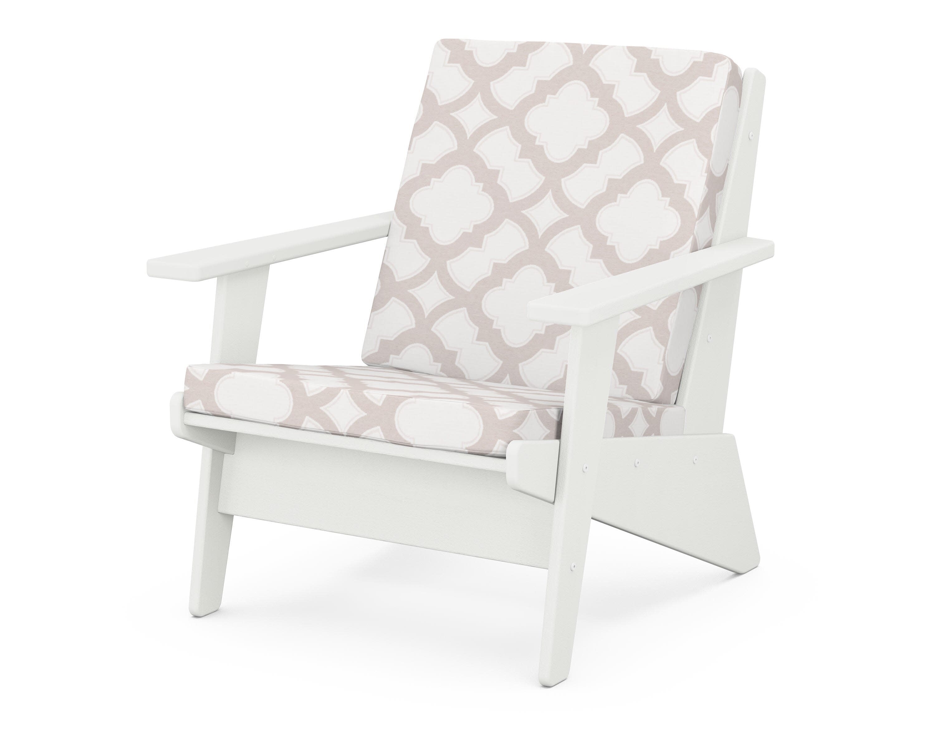 Riviera Modern Lounge Chair in Vintage White / Trellis Dune Burlap