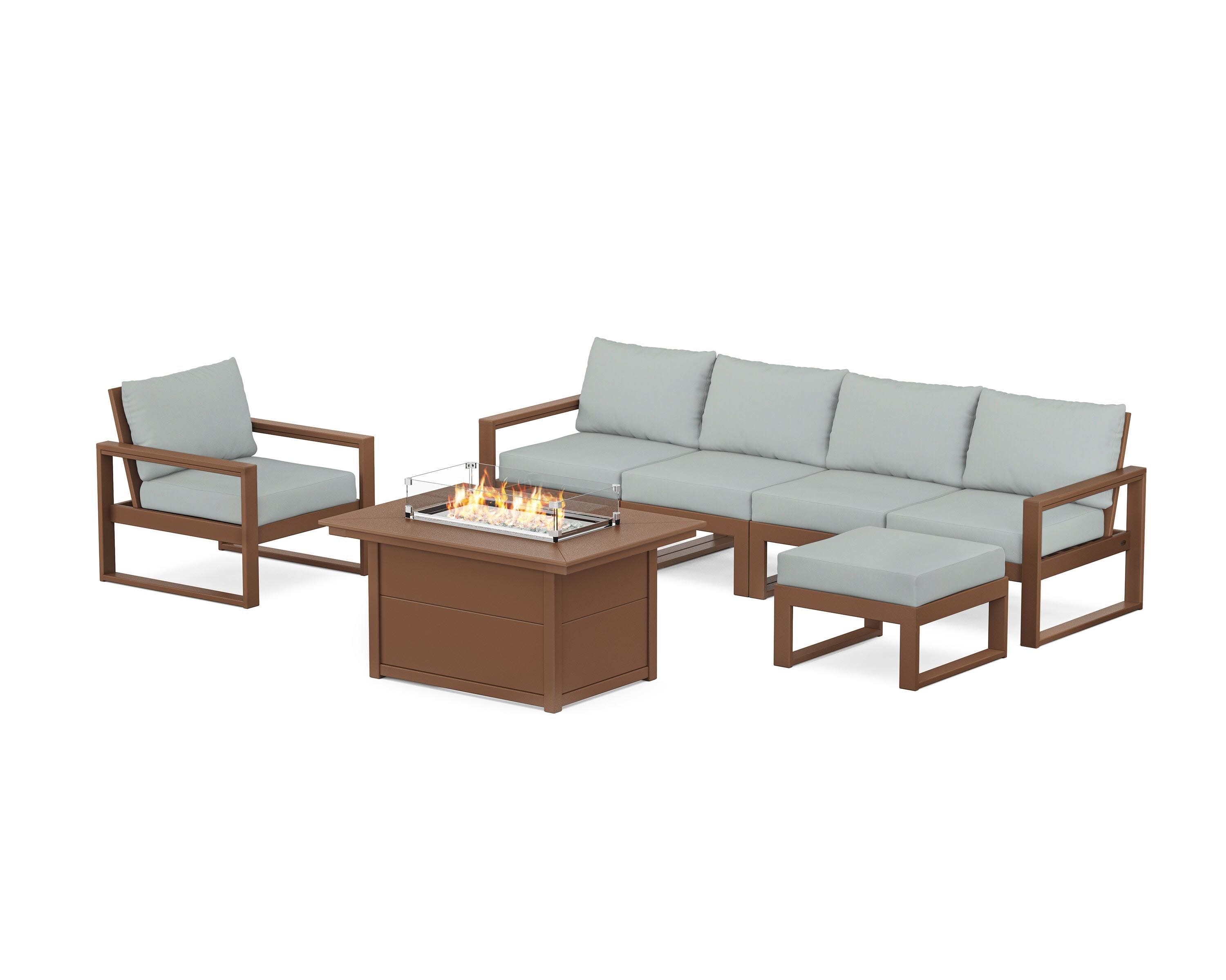 EDGE Sectional Lounge and Fire Pit Set in Teak / Spa