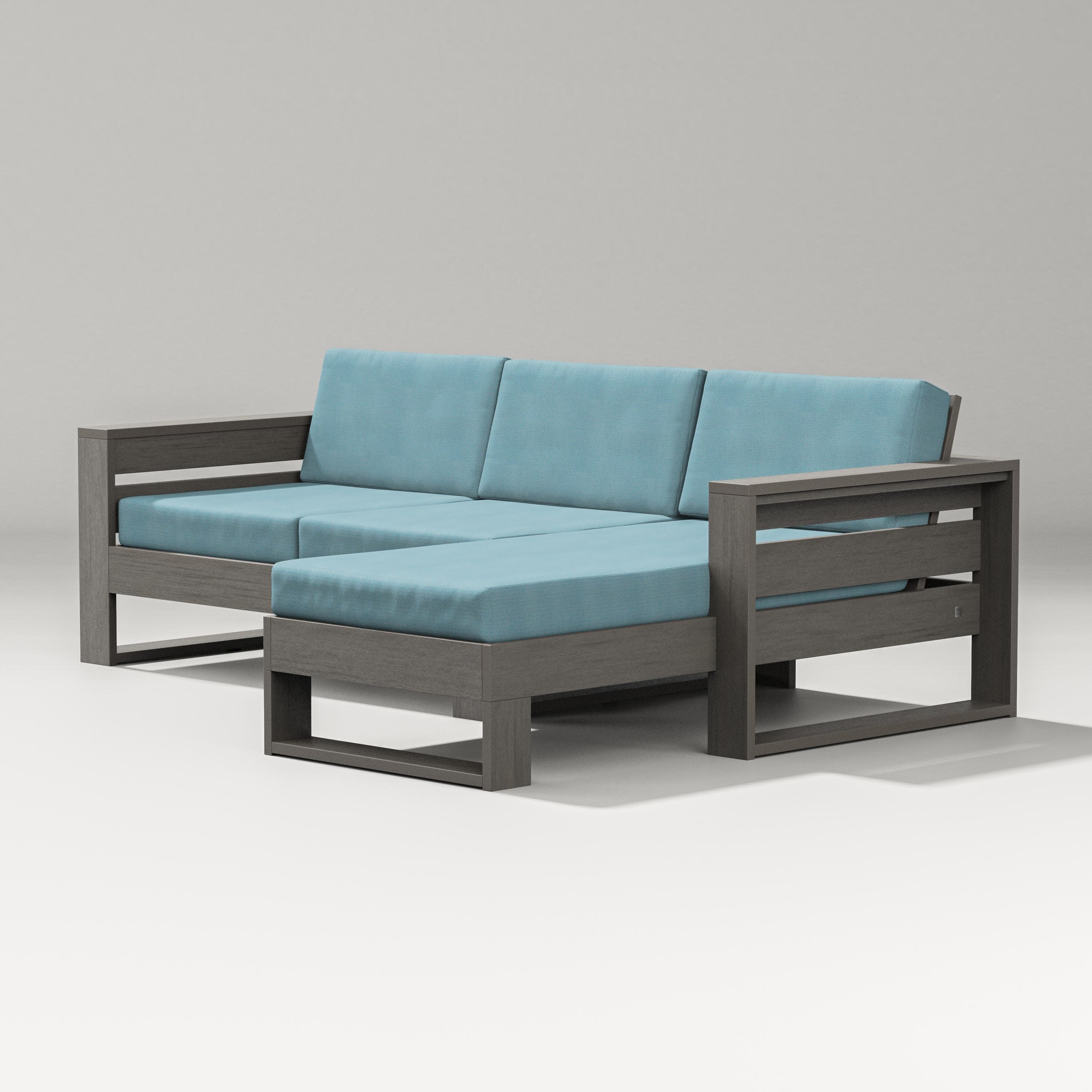 Latitude Right Chaise Sectional in Driftwood / Lattice Sky Blue