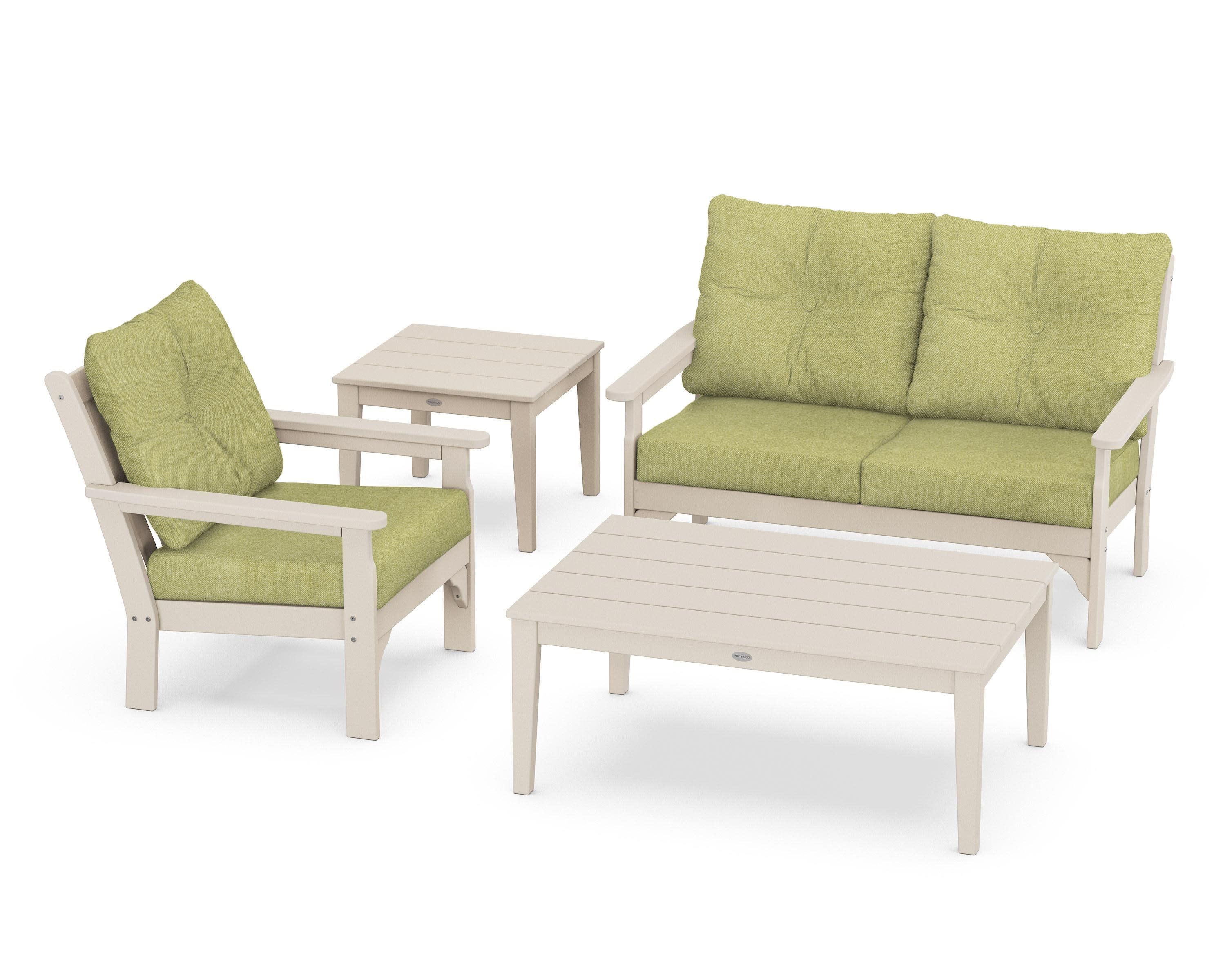 Vineyard 4-Piece Deep Seating Set in Sand / Chartreuse Boucle